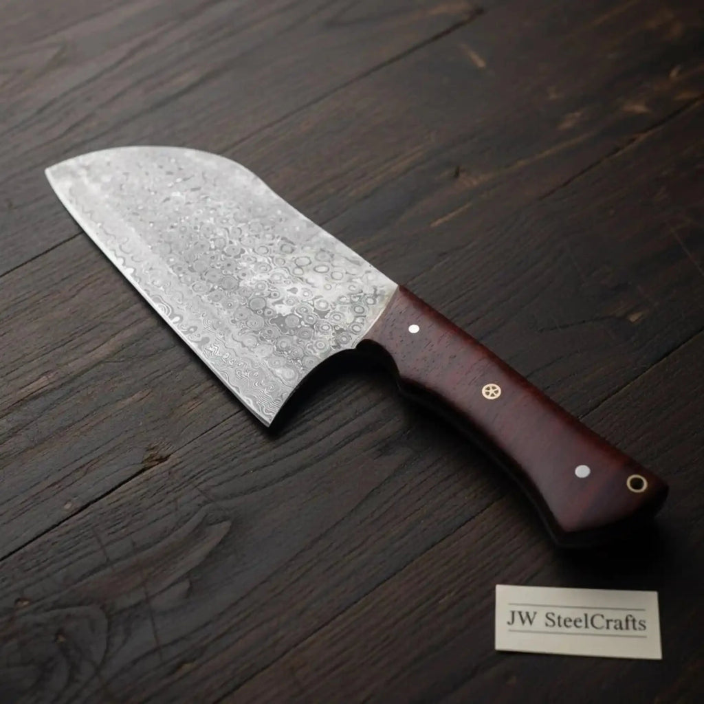 10 Inch Chinese-Style Vegetable Cleaver — Textured Damascus Blade with Rosewood Handle (11-Inch Overall)