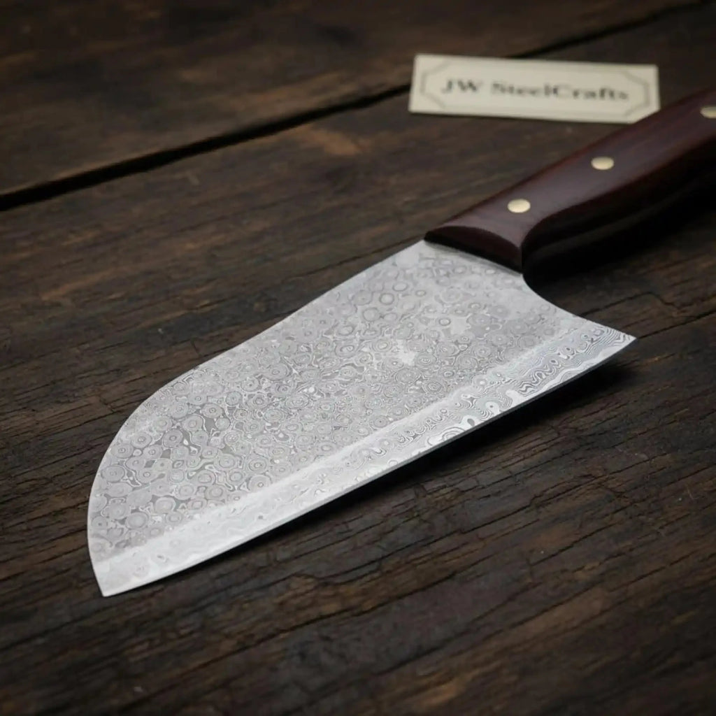 10 Inch Chinese-Style Vegetable Cleaver — Textured Damascus Blade with Rosewood Handle (11-Inch Overall)