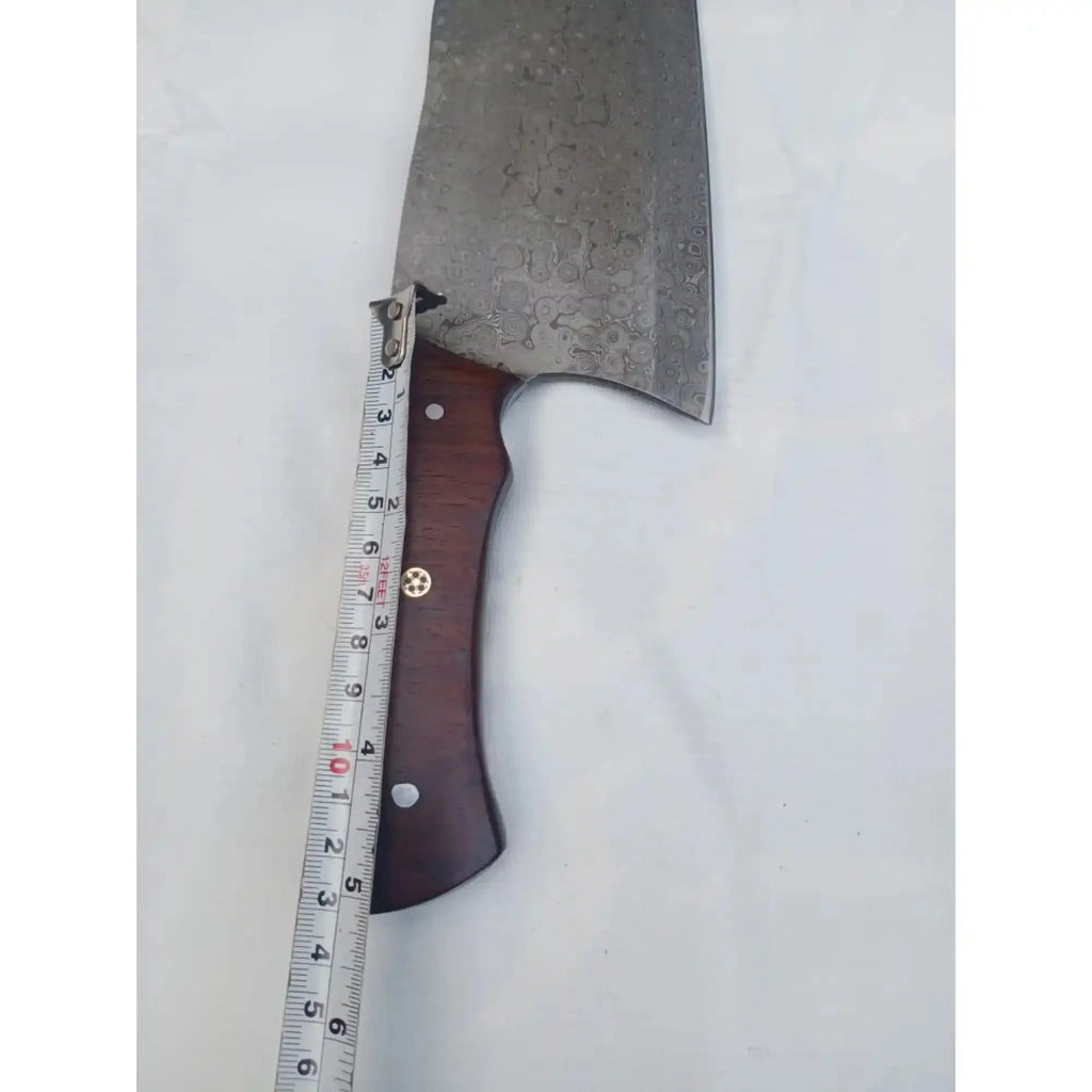 10 Inch Chinese-Style Vegetable Cleaver — Textured Damascus Blade with Rosewood Handle (11-Inch Overall)