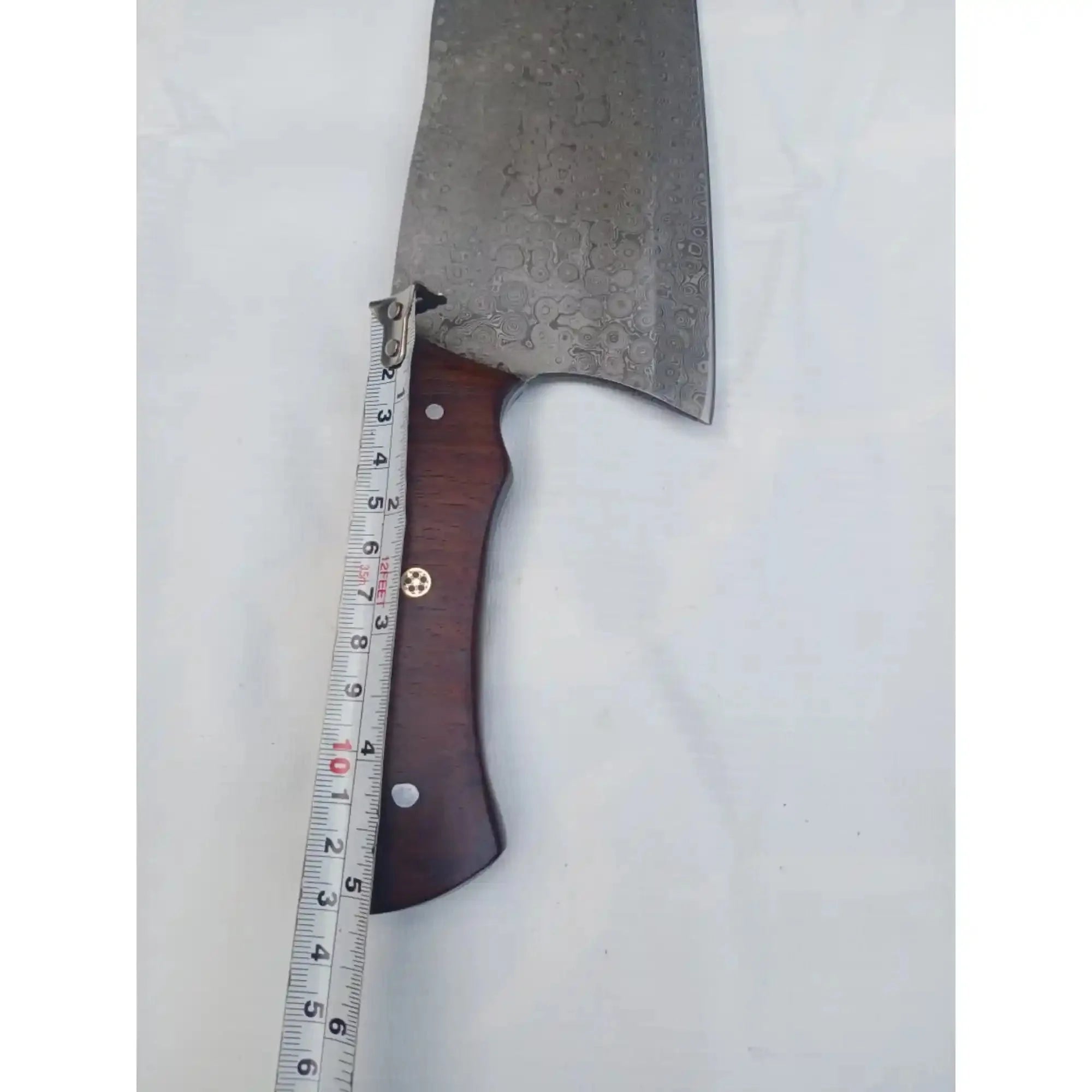 10 Inch Chinese-Style Vegetable Cleaver — Textured Damascus Blade with Rosewood Handle (11-Inch Overall)