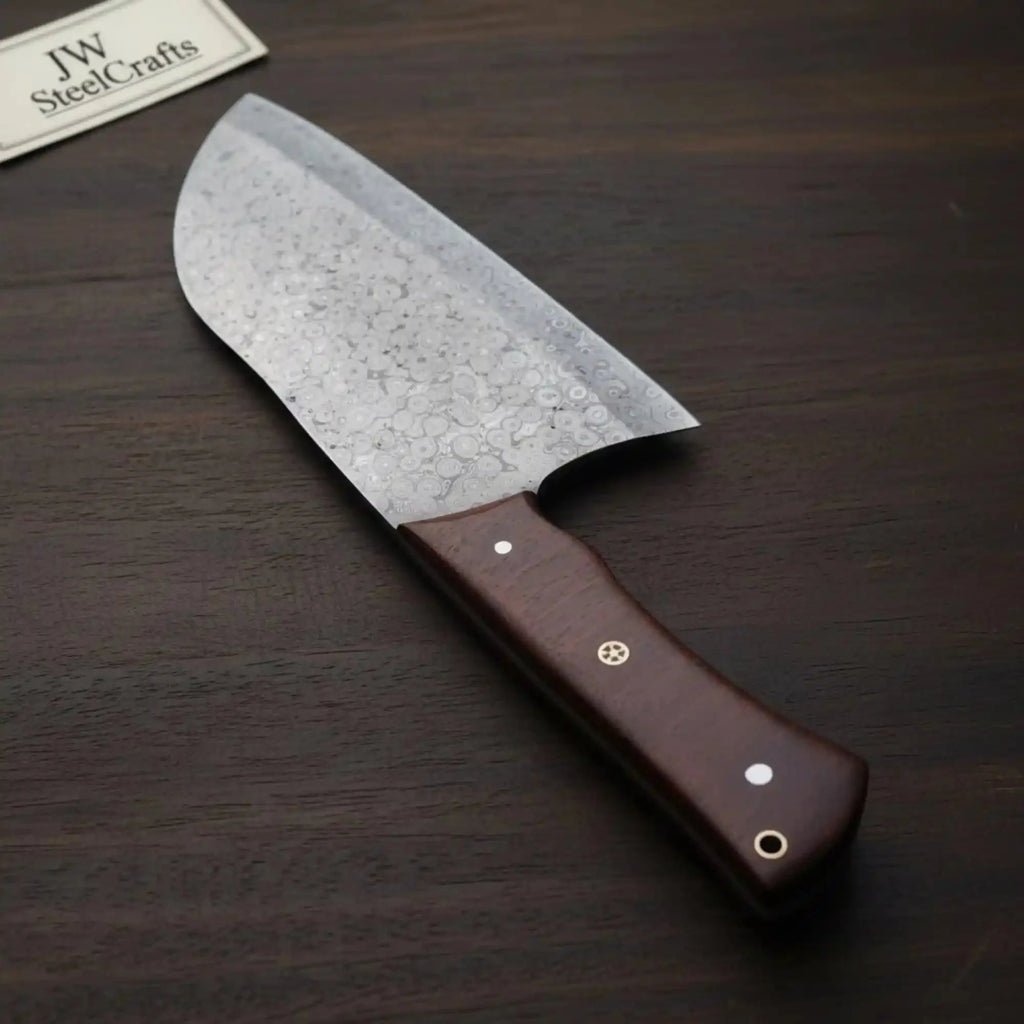 10 Inch Chinese-Style Vegetable Cleaver — Textured Damascus Blade with Rosewood Handle (11-Inch Overall)