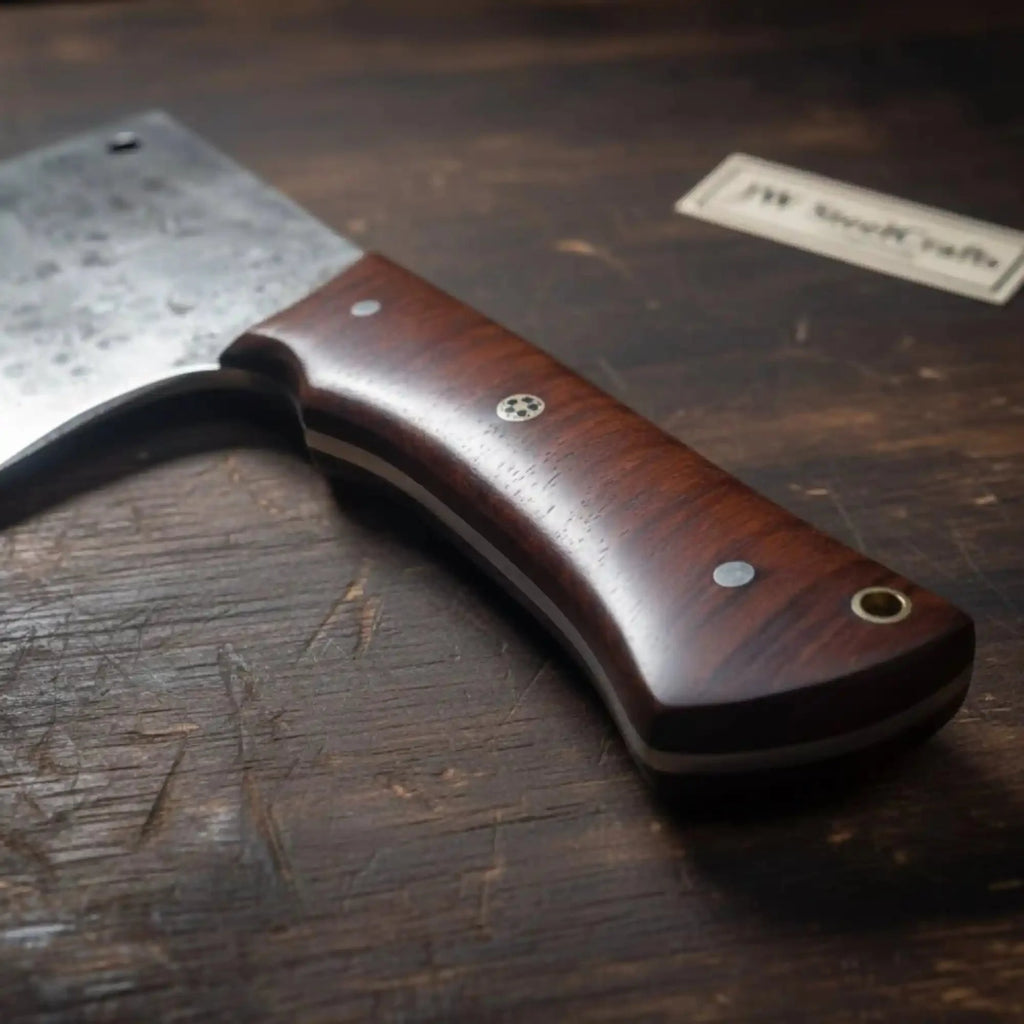 10 Inch Chinese-Style Vegetable Cleaver — Textured Damascus Blade with Rosewood Handle (11-Inch Overall)