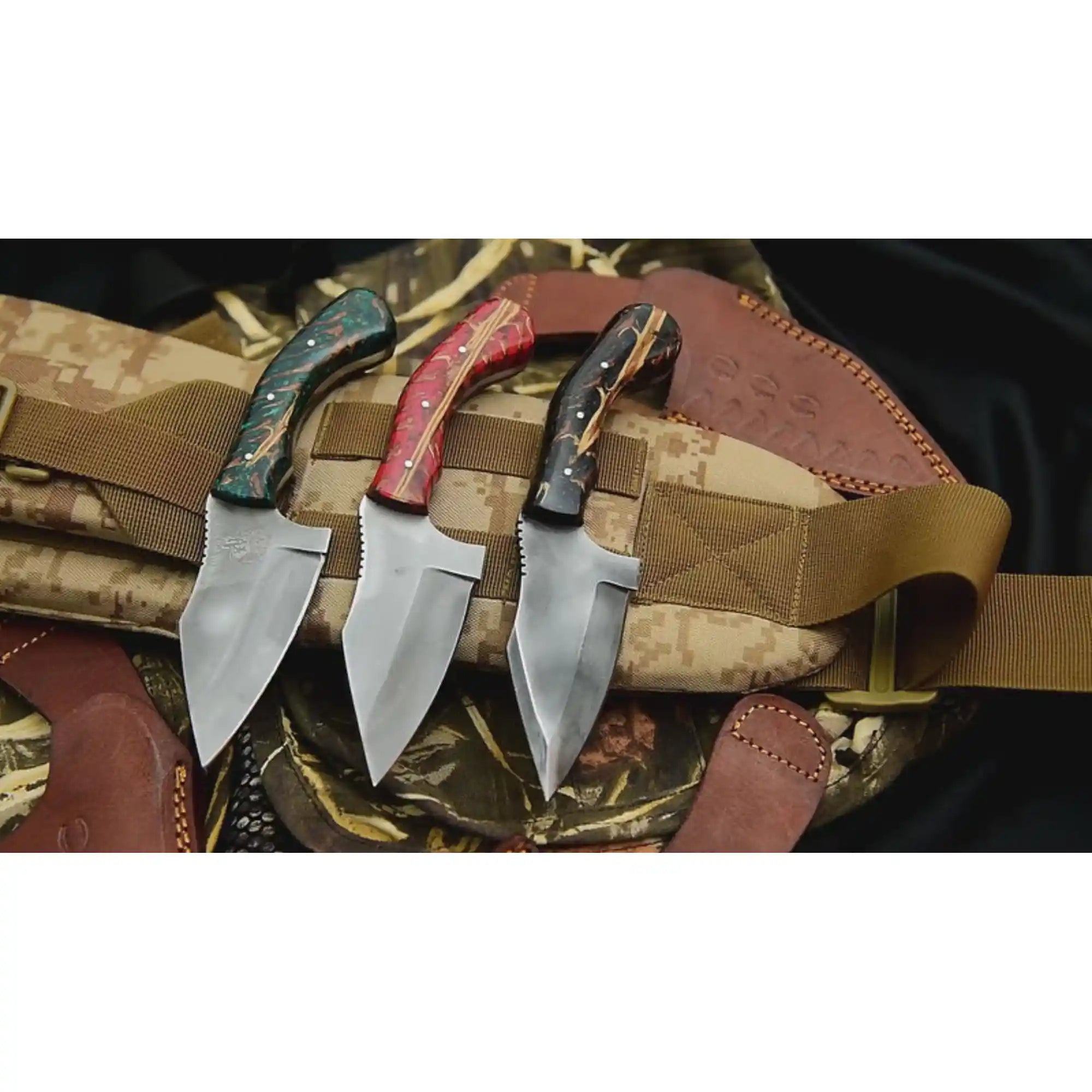 Acid Washed Stainless Steel Hunting Knife – Pinecone Handle | Outdoor & Camping Knife