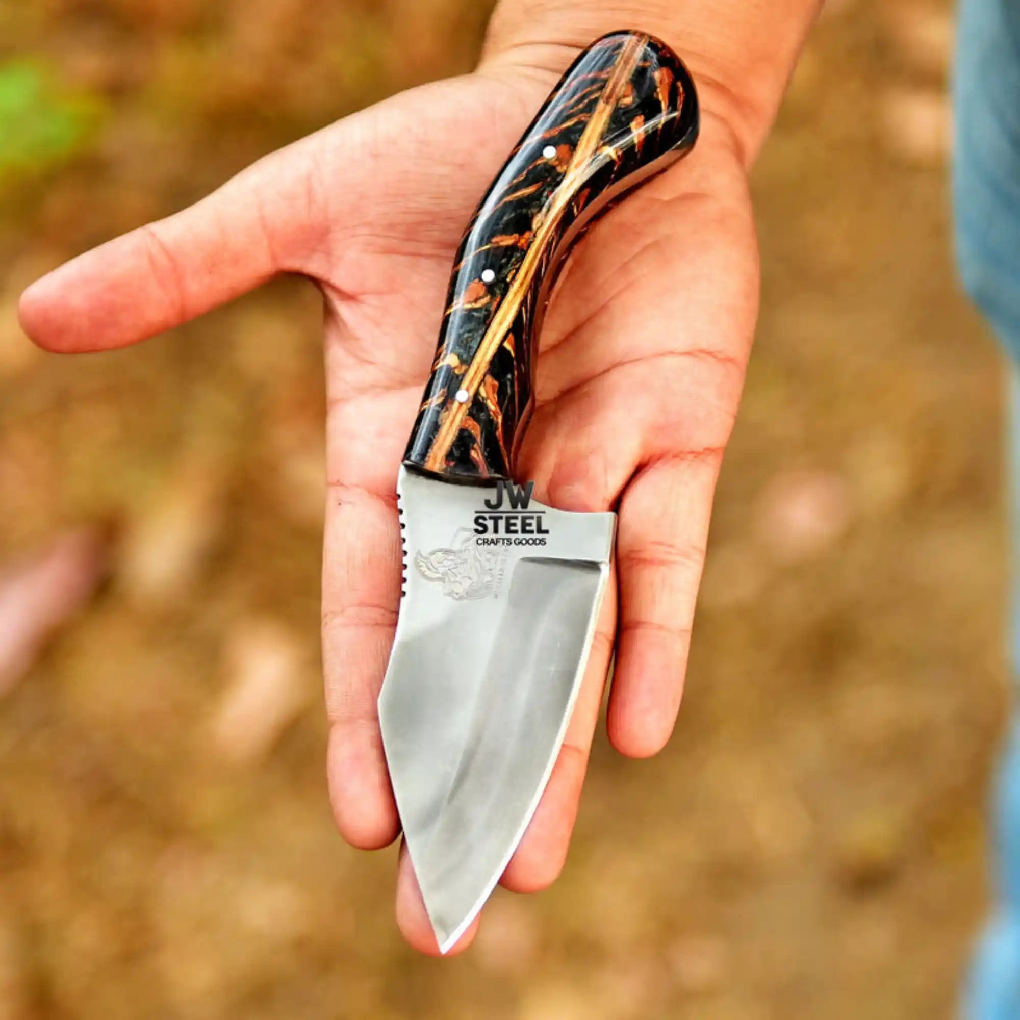 Acid Washed Stainless Steel Hunting Knife – Pinecone Handle | Outdoor & Camping Knife