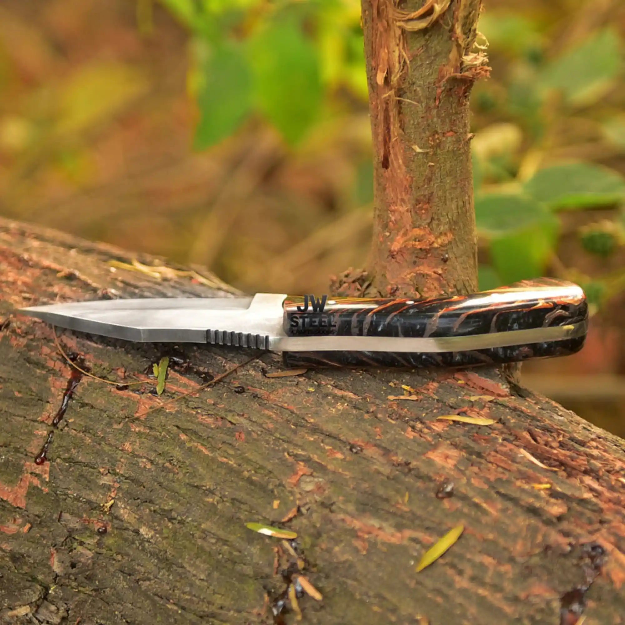 Acid Washed Stainless Steel Hunting Knife – Pinecone Handle | Outdoor & Camping Knife
