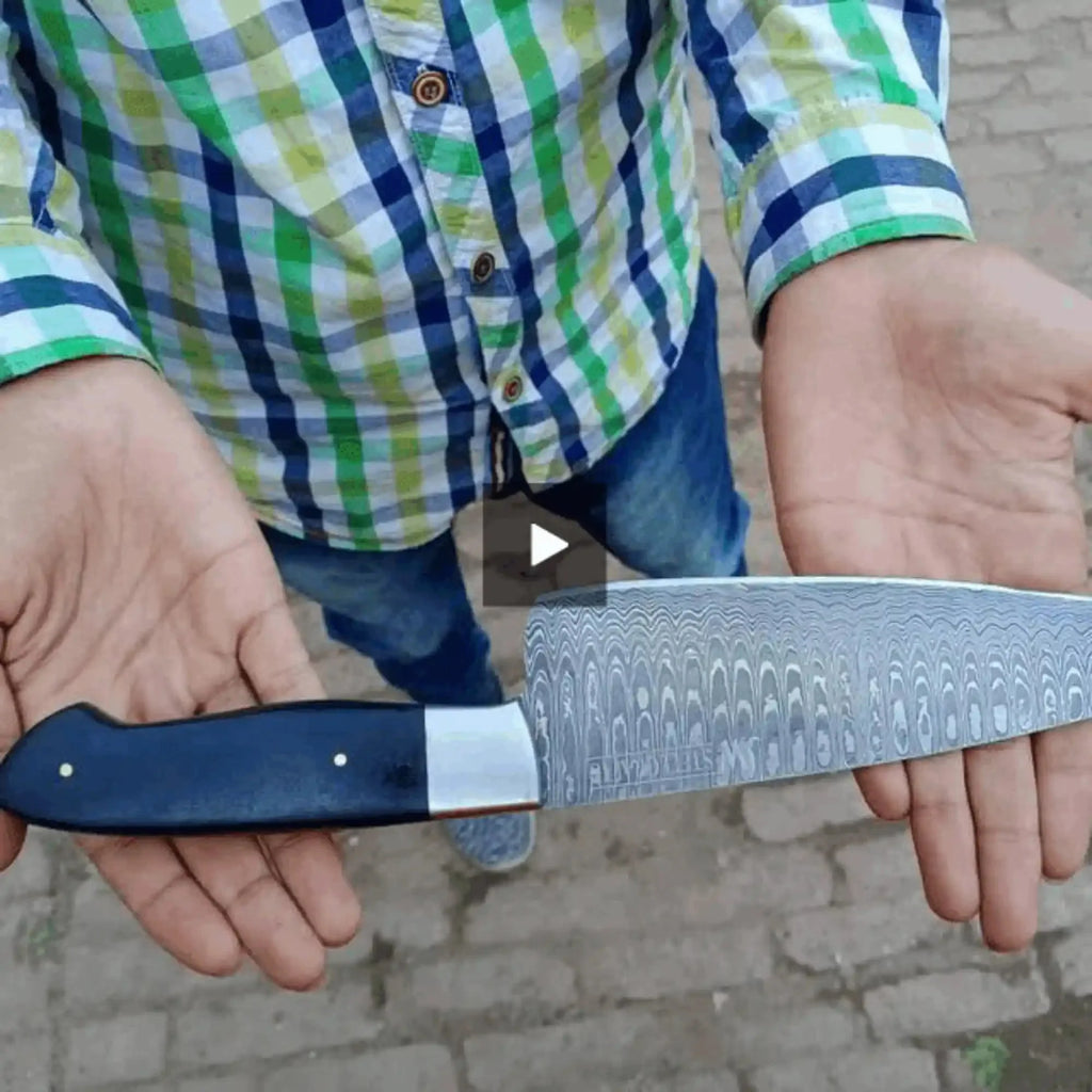 2-Piece Hand-Forged Chef Knife Pair — Pattern-Welded Damascus with Black Micarta Handles (Professional Set)