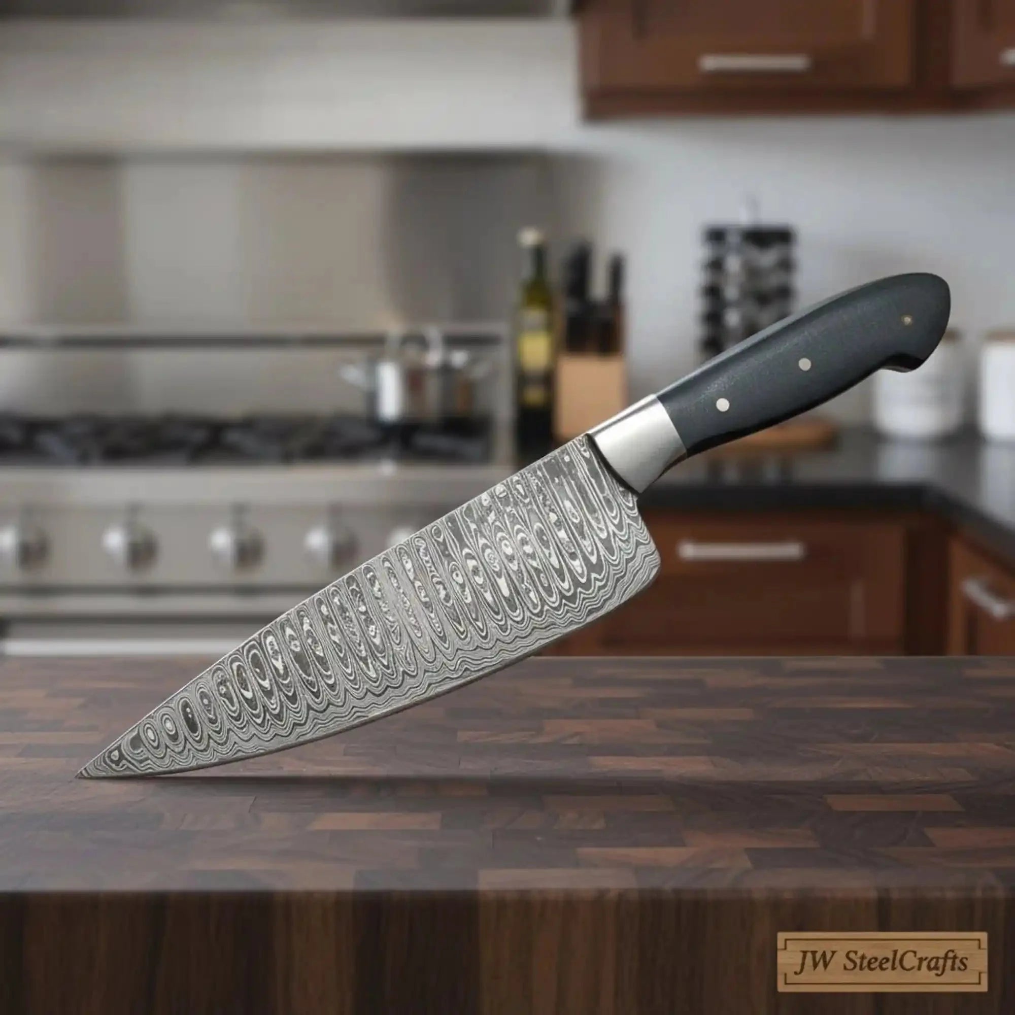2-Piece Hand-Forged Chef Knife Pair — Pattern-Welded Damascus with Black Micarta Handles (Professional Set)