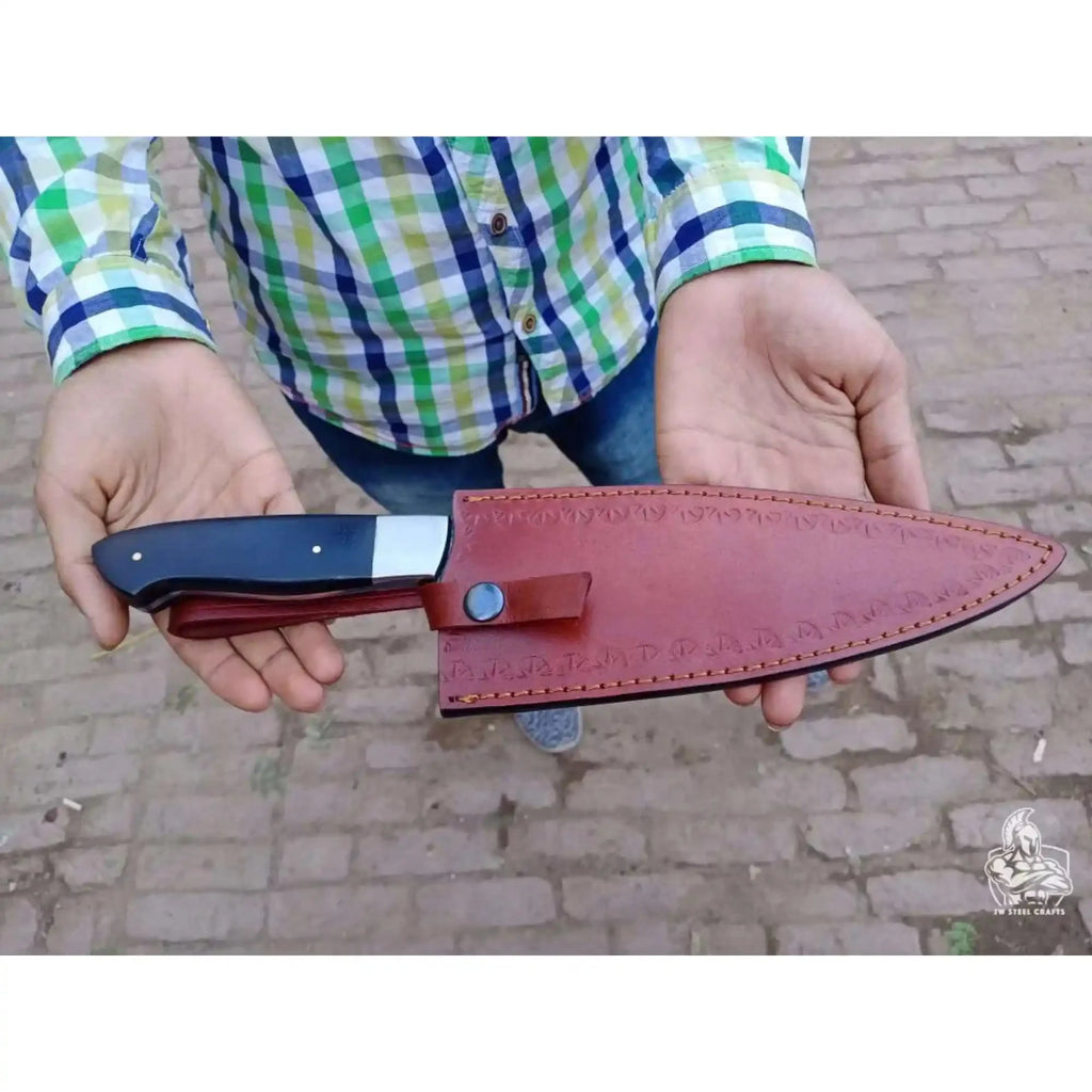2-Piece Hand-Forged Chef Knife Pair — Pattern-Welded Damascus with Black Micarta Handles (Professional Set)