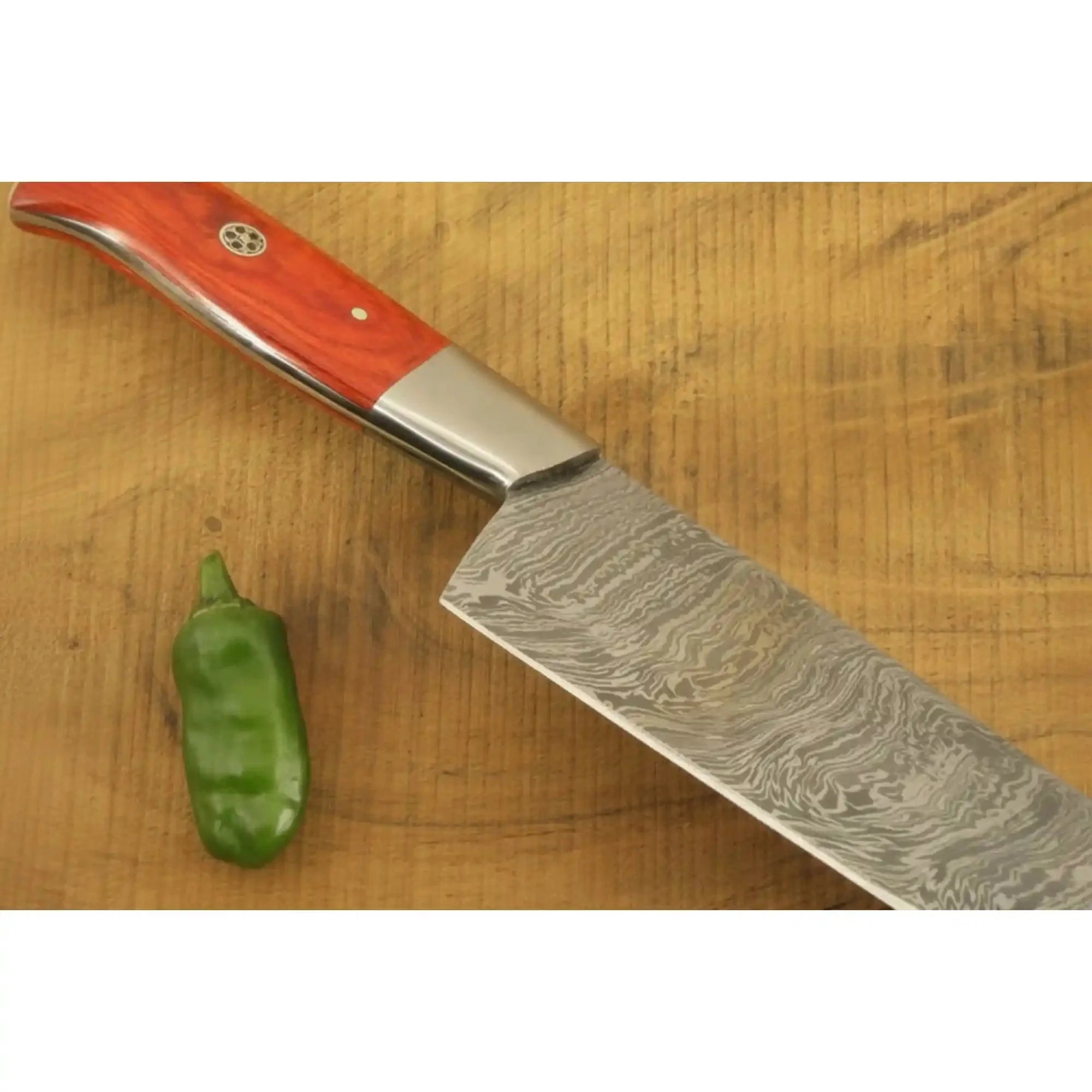 3 Piece Handmade Damascus Kitchen Knife Set, Chef Knife, Utility Knife and Paring Knife, Red Pakka Wood Handle Professional Cutlery JW SteelCrafts