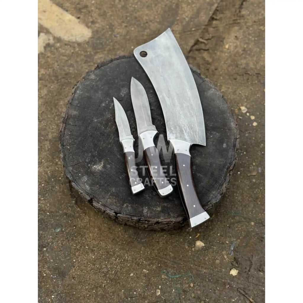 Hand-Forged 3-Piece Kitchen Knife Set with  Dark Rosewood Handles