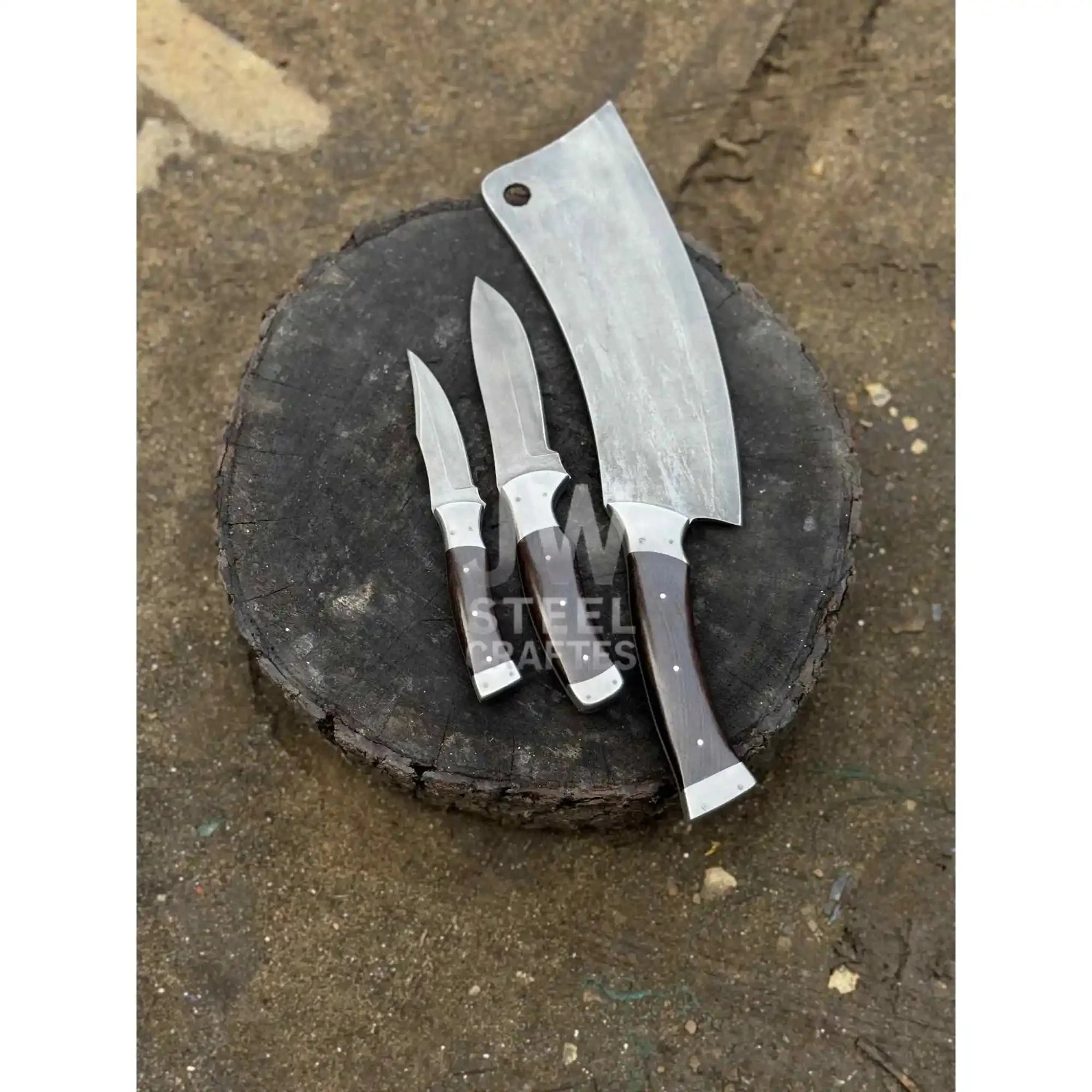 Hand-Forged 3-Piece Kitchen Knife Set with  Dark Rosewood Handles