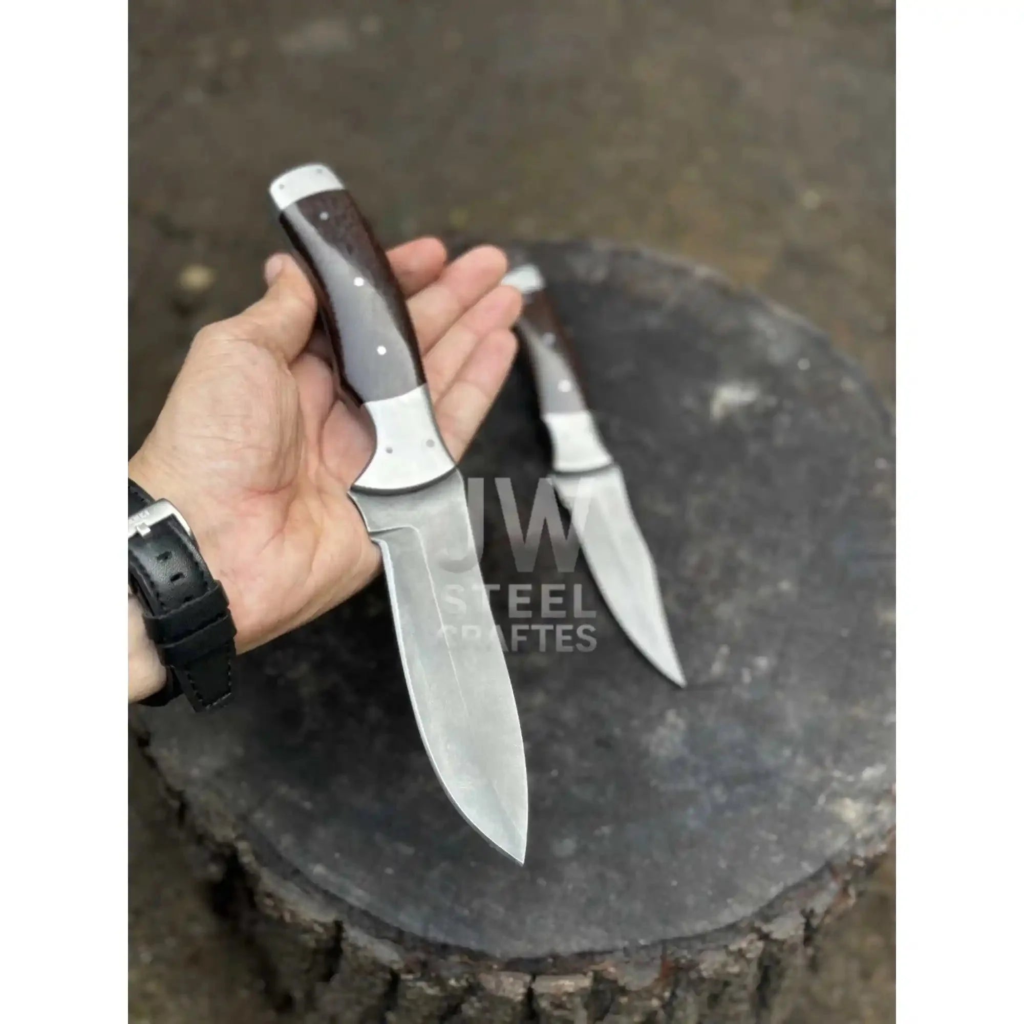 Hand-Forged 3-Piece Kitchen Knife Set with  Dark Rosewood Handles