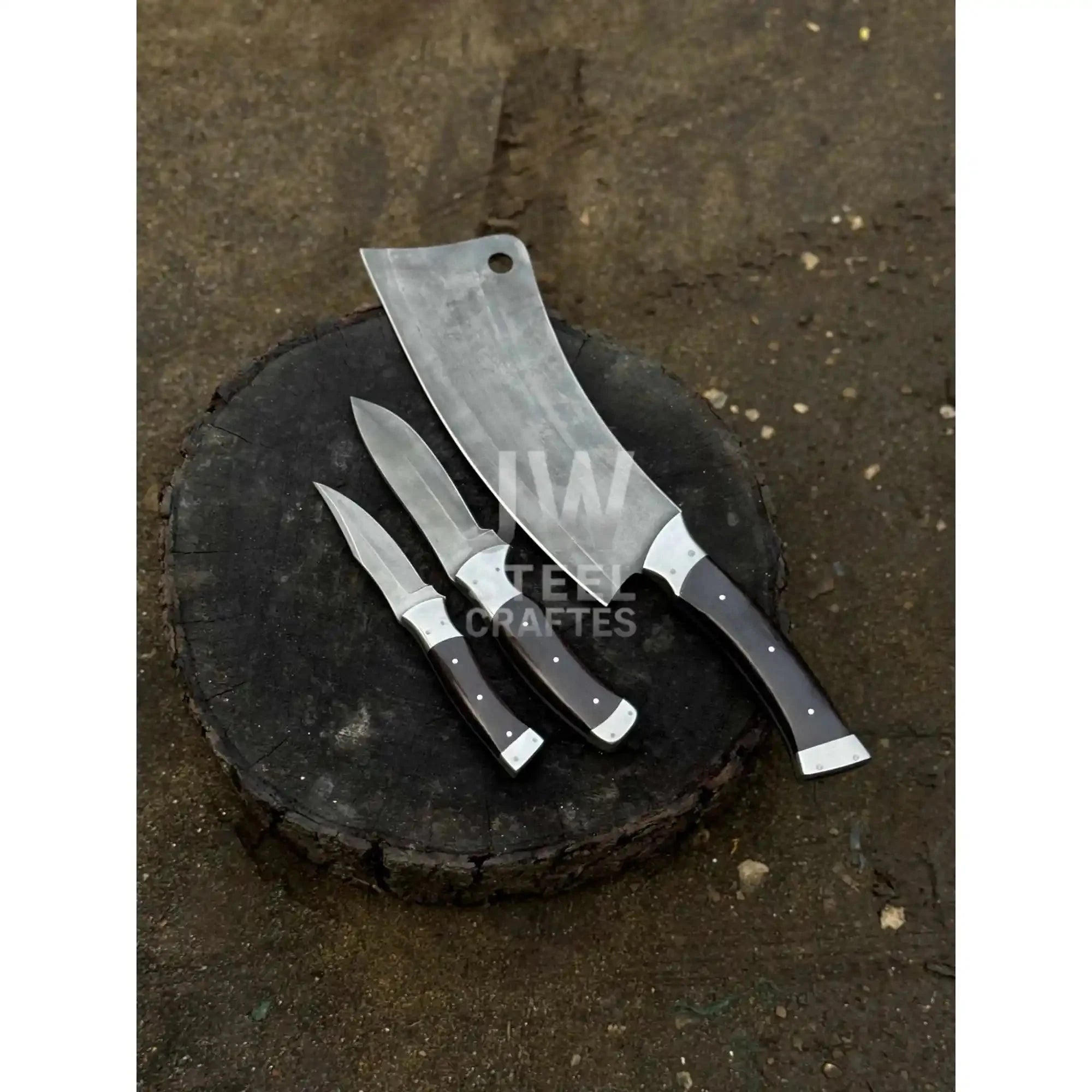 Hand-Forged 3-Piece Kitchen Knife Set with  Dark Rosewood Handles