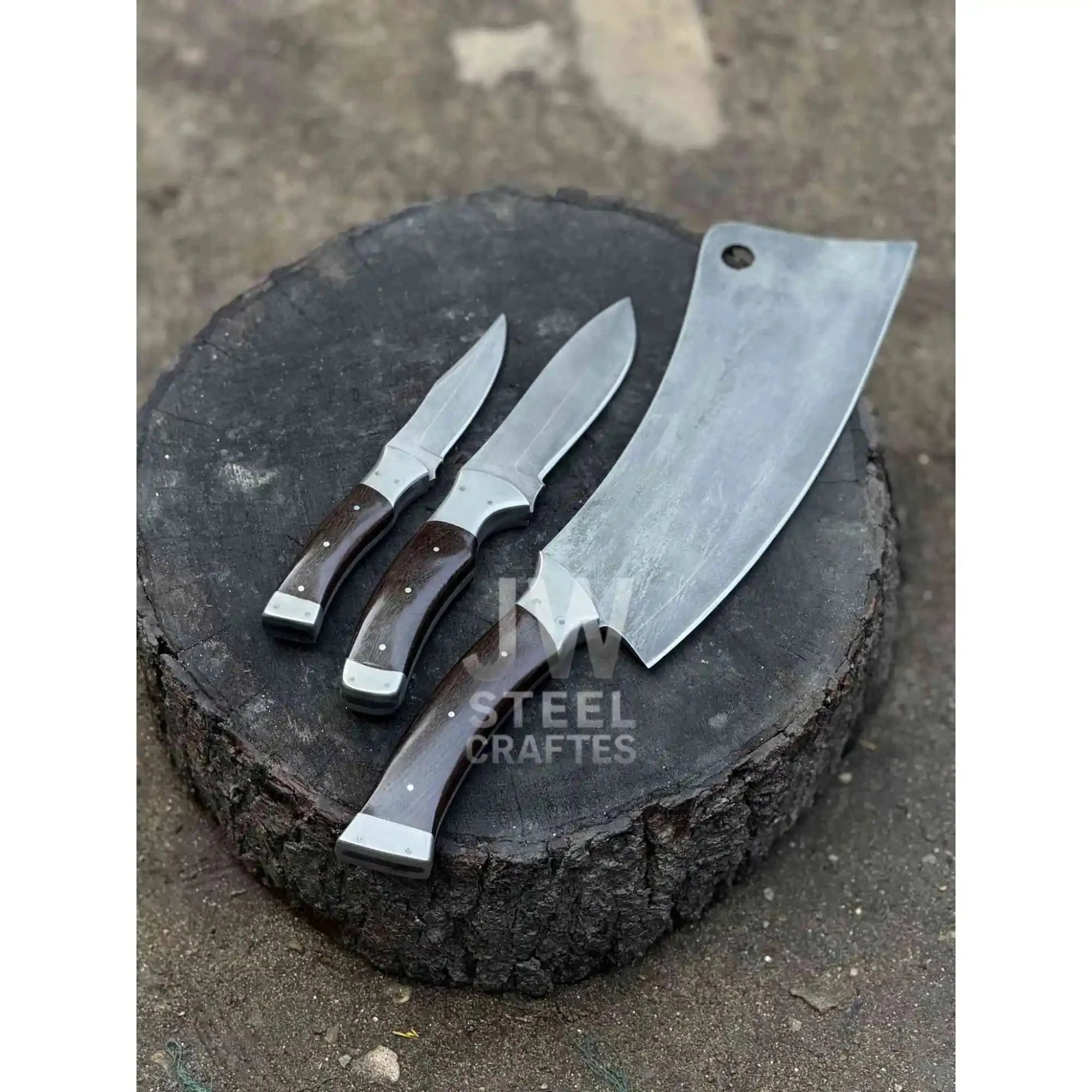 Hand-Forged 3-Piece Kitchen Knife Set with  Dark Rosewood Handles