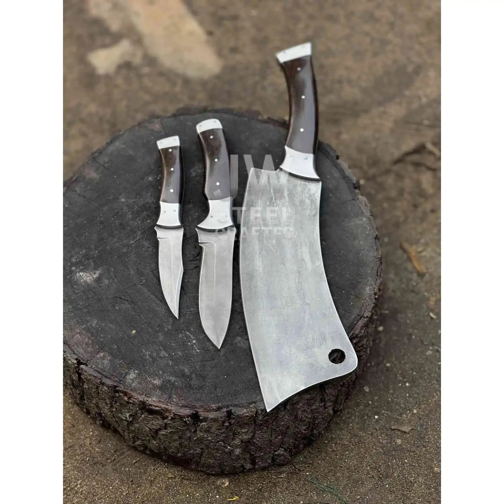 Hand-Forged 3-Piece Kitchen Knife Set with  Dark Rosewood Handles