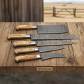 5-Piece Full-Tang Damascus Set with Chinese Cleaver and Long Slicer