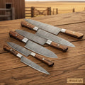 Damascus Kitchen Knife Set, 6 Piece, Handmade Steel Blades, Rose Wood Handles, JW SteelCrafts