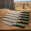 Custom Handmade Damascus Kitchen Knife Set, 6-Piece Bundle, Professional Chef and Utility Knives,