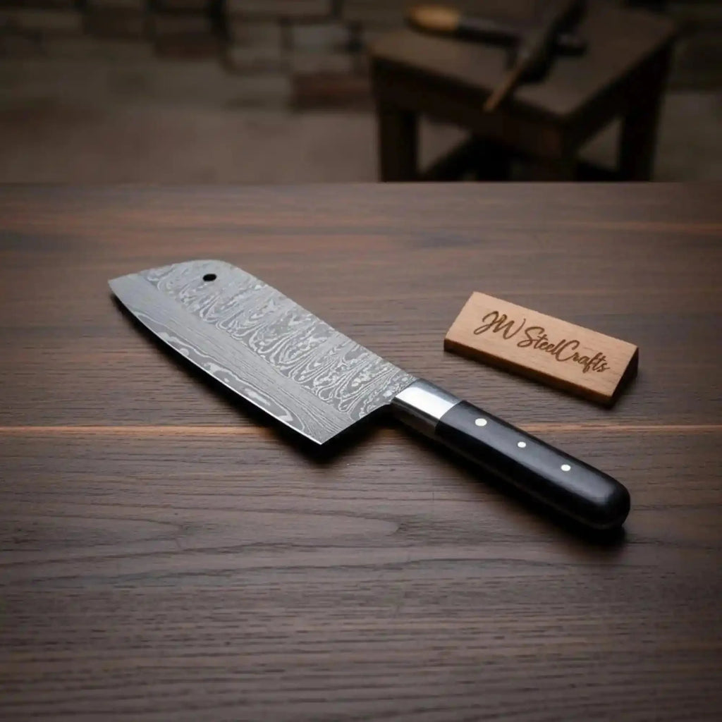 7-Inch Damascus Blade Cleaver — Hand-Forged, Micarta Handle