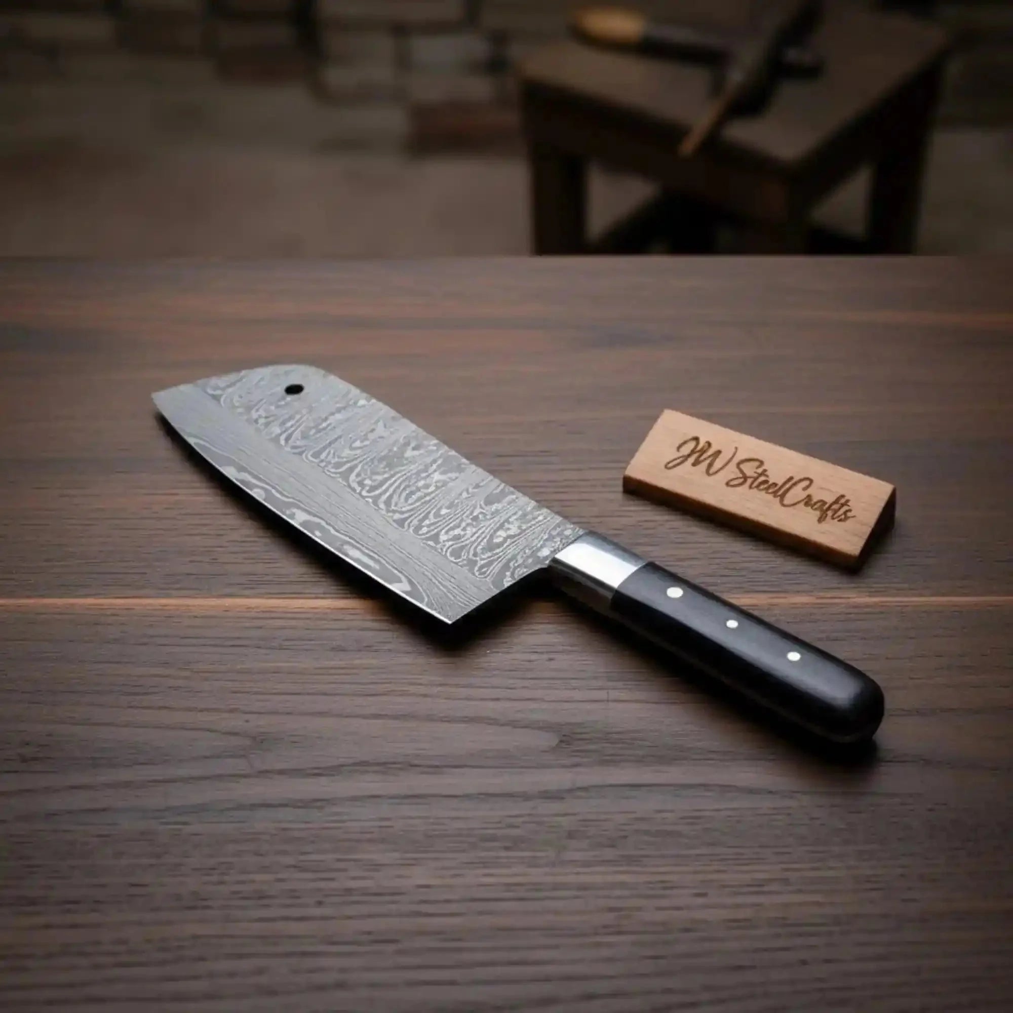 7-Inch Damascus Blade Cleaver — Hand-Forged, Micarta Handle