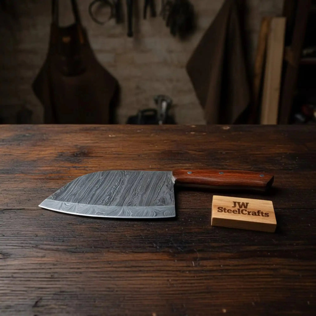 Hand-Forged 7-Inch Damascus Cleaver Knife with Rosewood Handle (12-Inch Overall)