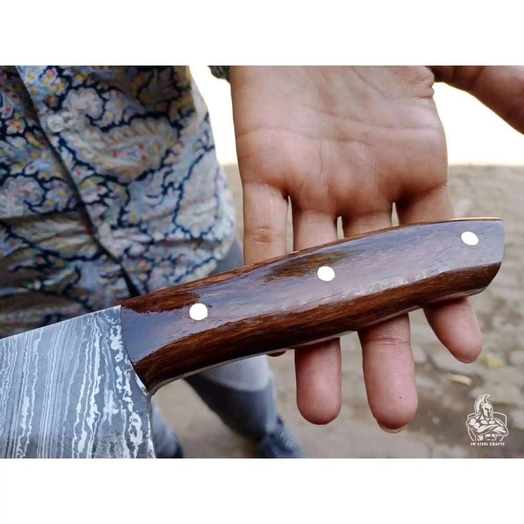 Hand-Forged 7-Inch Damascus Cleaver Knife with Rosewood Handle (12-Inch Overall)