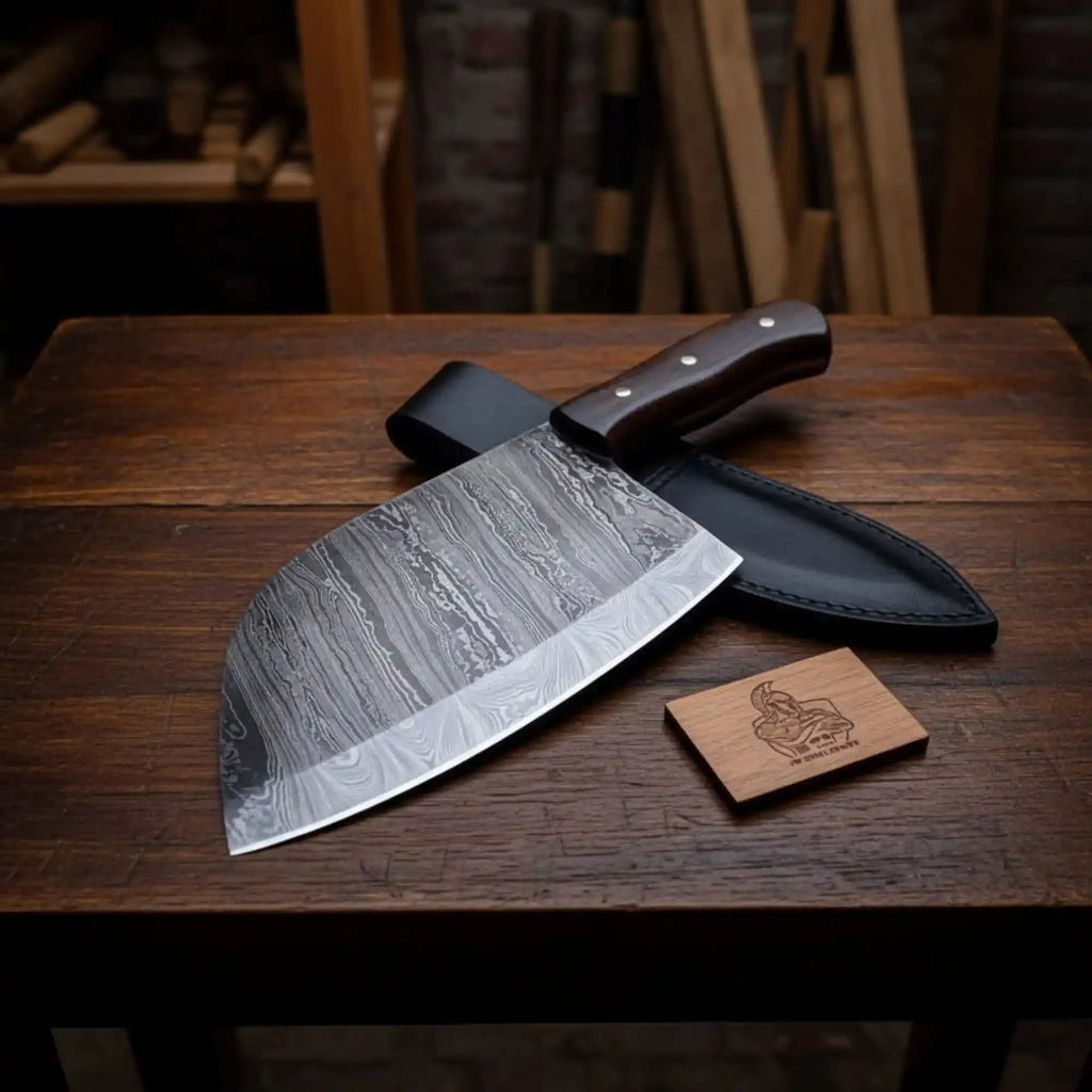 Hand-Forged 7-Inch Damascus Cleaver Knife with Rosewood Handle (12-Inch Overall)