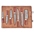 7-Piece Damascus Kitchen Knife Set - Complete Essential Blade Collection with Leather Roll