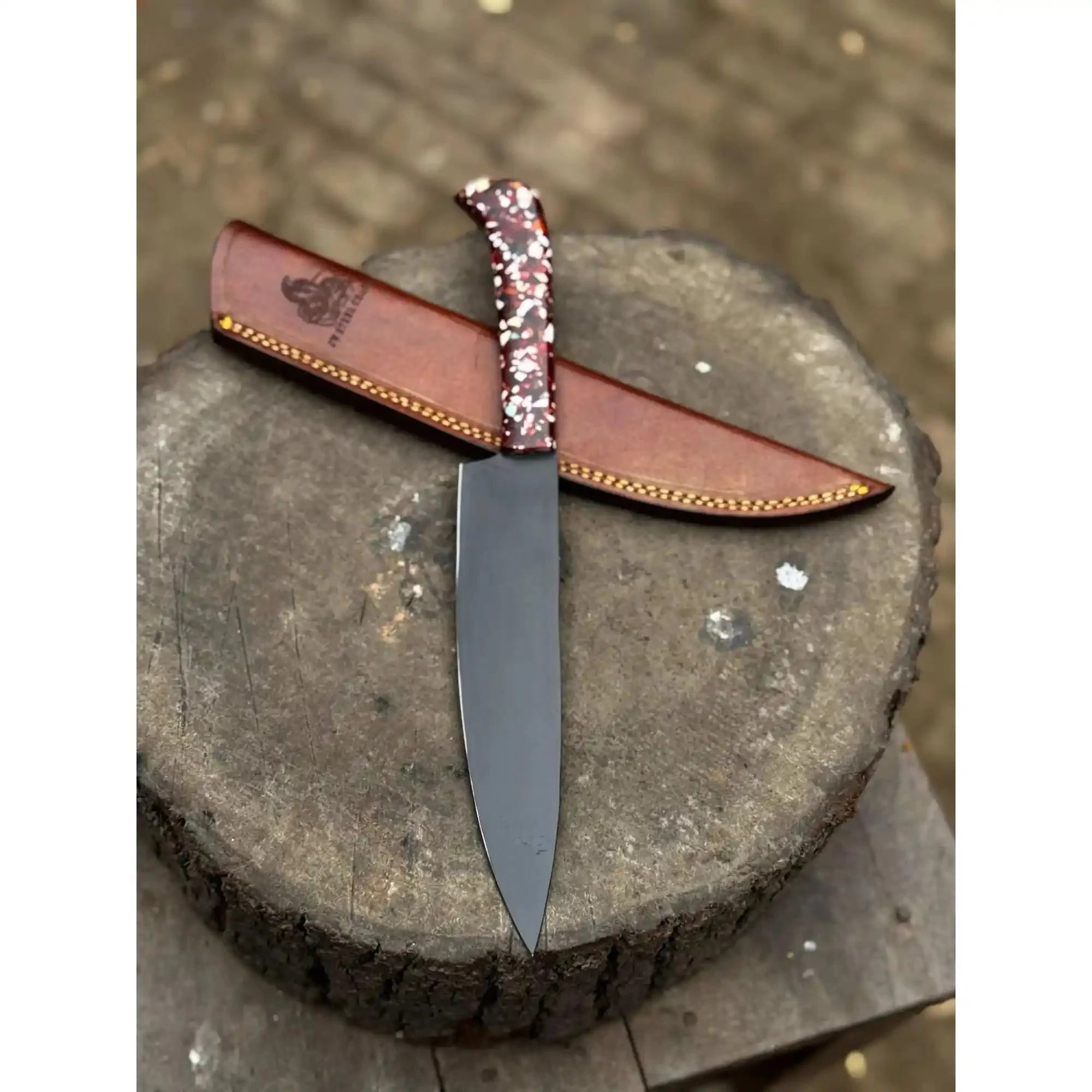 Black Blade Chef Knife Full Tang with Custom Handle