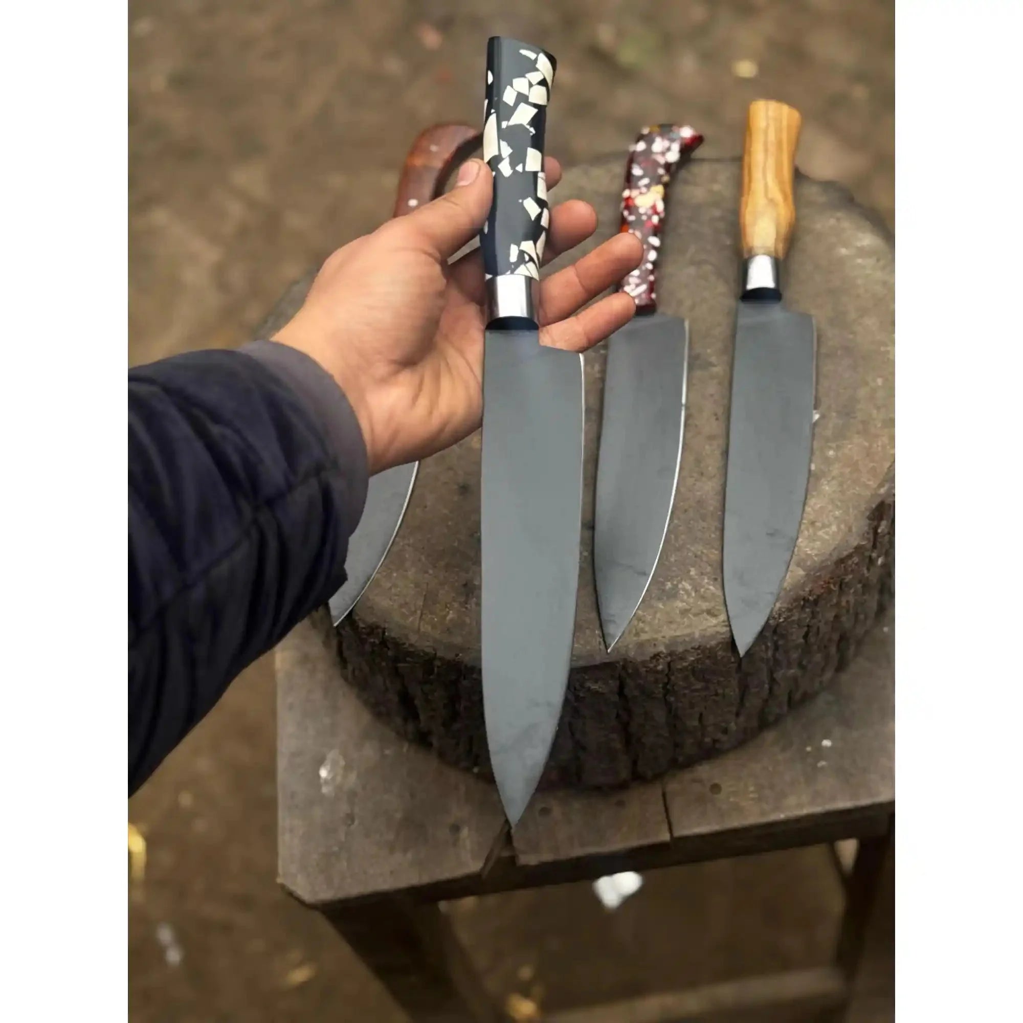 Black Blade Chef Knife Full Tang with Custom Handle