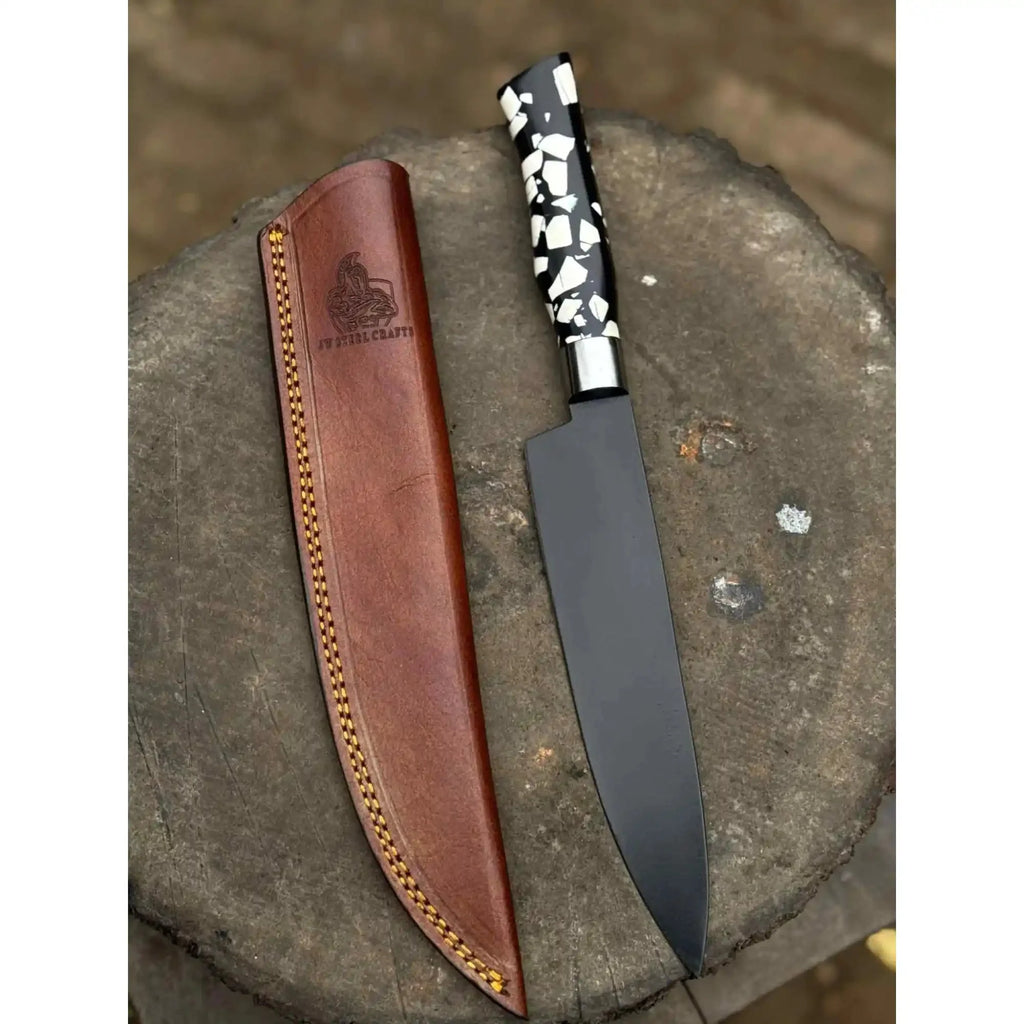Black Blade Chef Knife Full Tang with Custom Handle