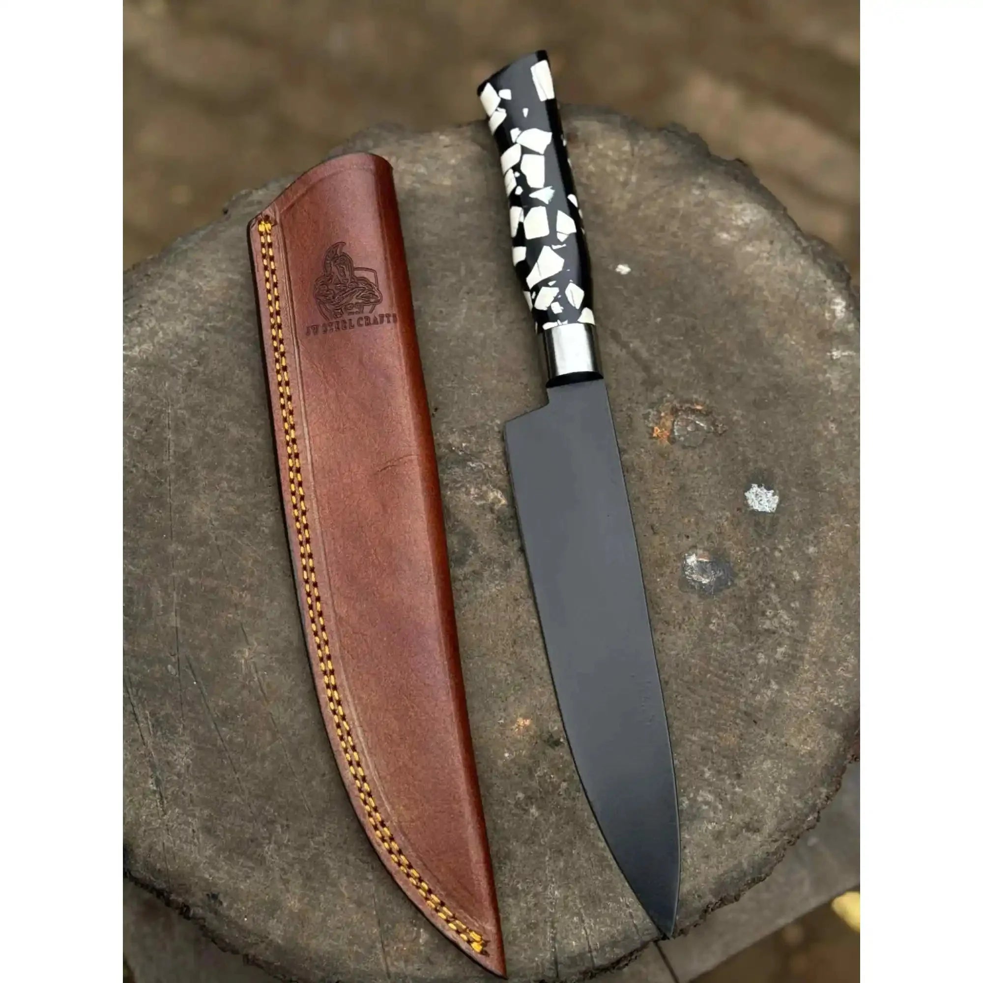 Black Blade Chef Knife Full Tang with Custom Handle