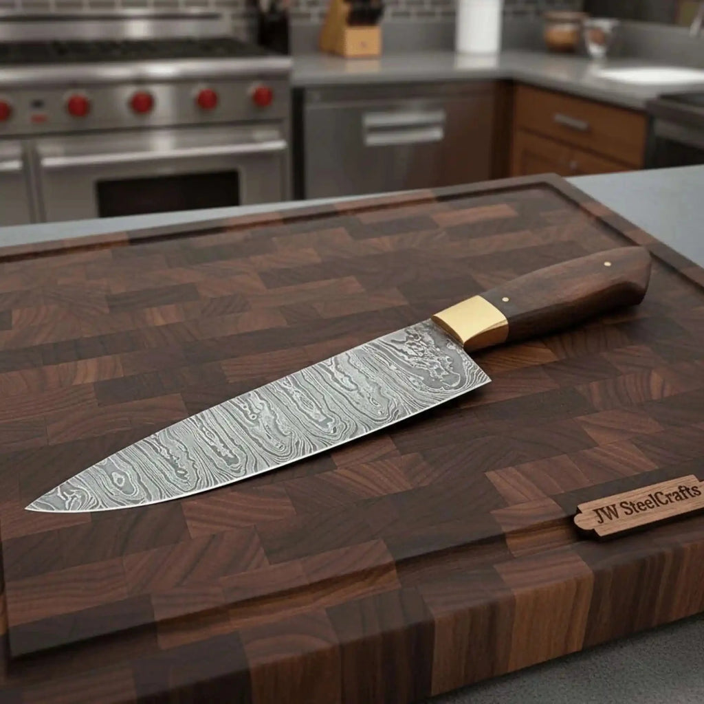 8-Inch Damascus Gyuto Chef Knife Twisted Steel Rosewood Handle