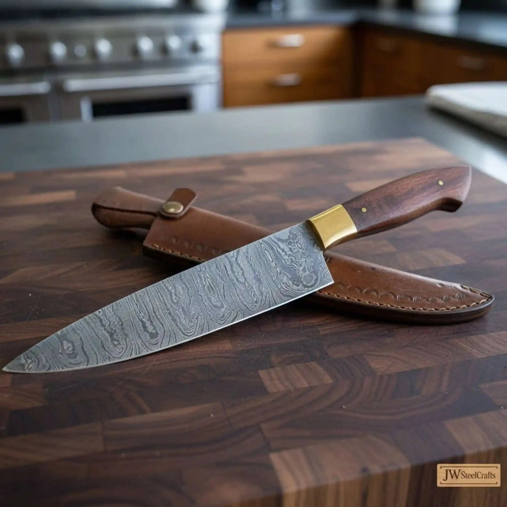 8-Inch Damascus Gyuto Chef Knife Twisted Steel Rosewood Handle