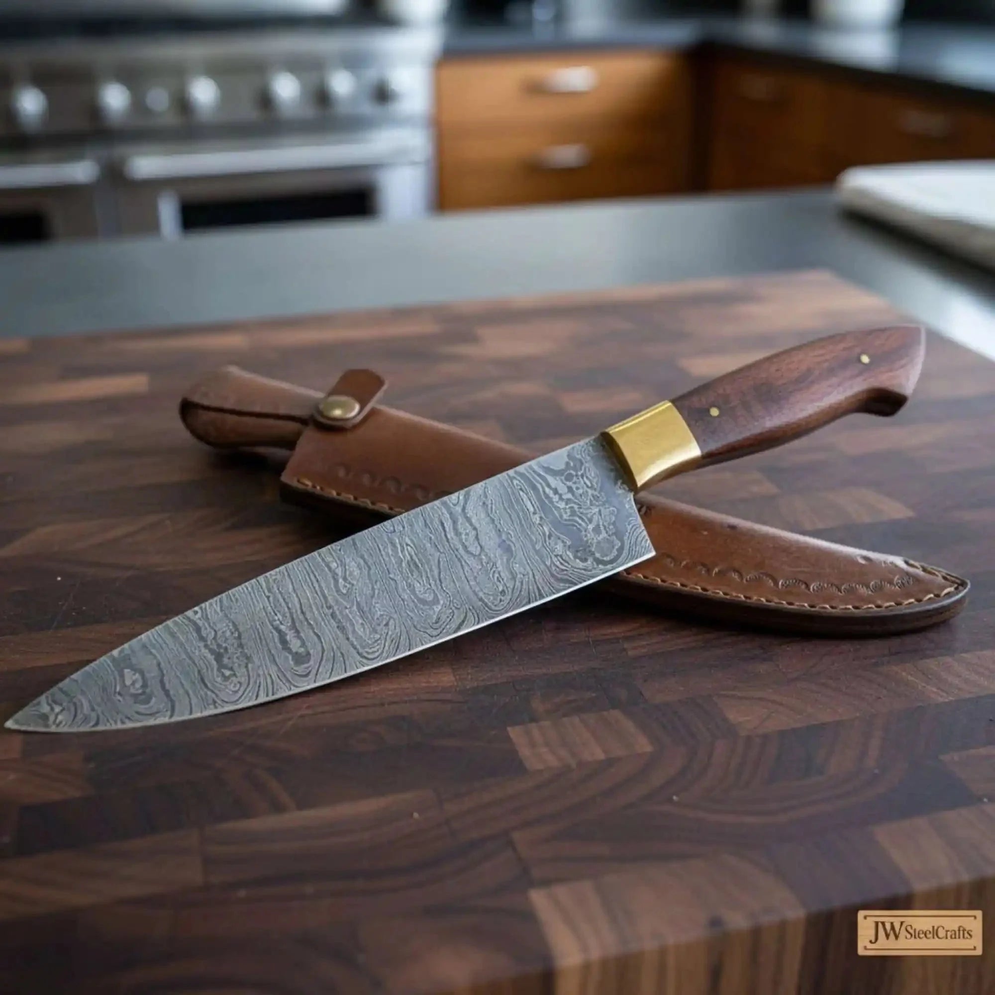 8-Inch Damascus Gyuto Chef Knife Twisted Steel Rosewood Handle