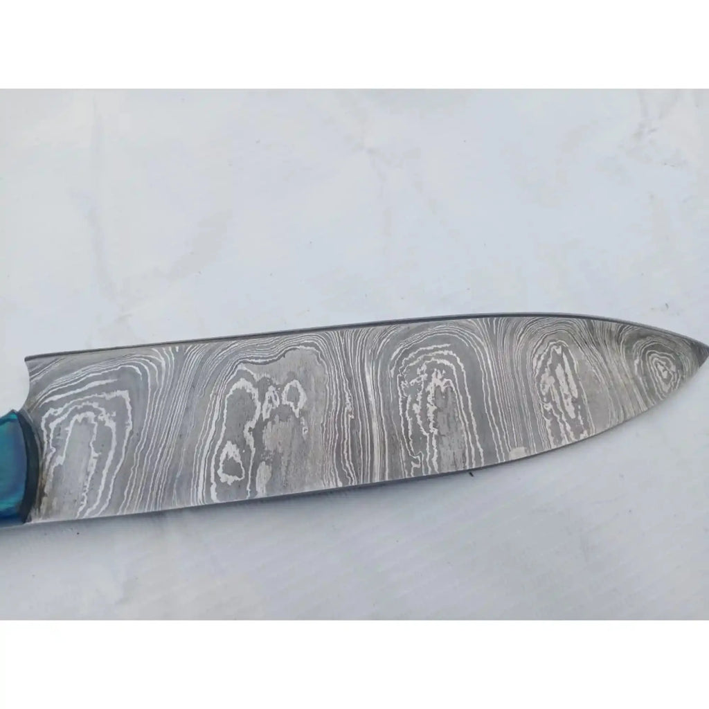 8-Inch Gyuto Chef Knife — Twisted Damascus Blade with Blue & Red Pakka Wood Handle (Full Tang, Hand-Forged)