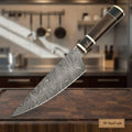8-Inch Hand-Forged Gyuto Chef Knife — Flowing Twist Damascus Blade with Premium Rosewood Handle