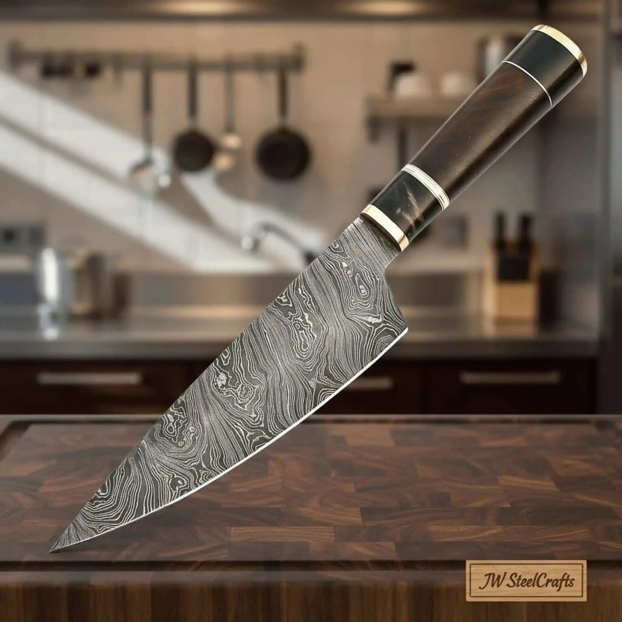 8-Inch Hand-Forged Gyuto Chef Knife — Flowing Twist Damascus Blade with Premium Rosewood Handle