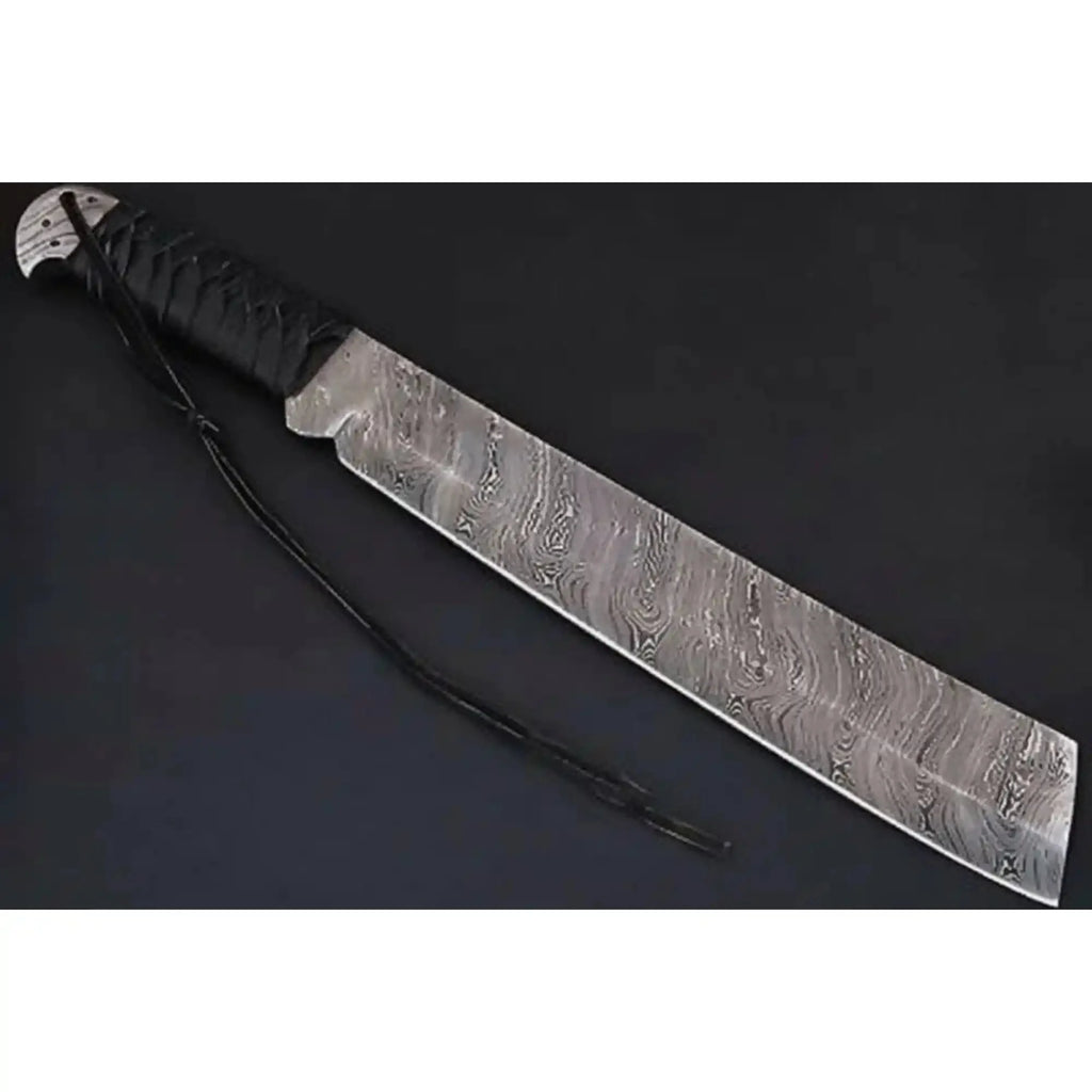 9 Inch Damascus Steel Tanto Knife with Cord Wrapped Handle – 16 Inch Overall
