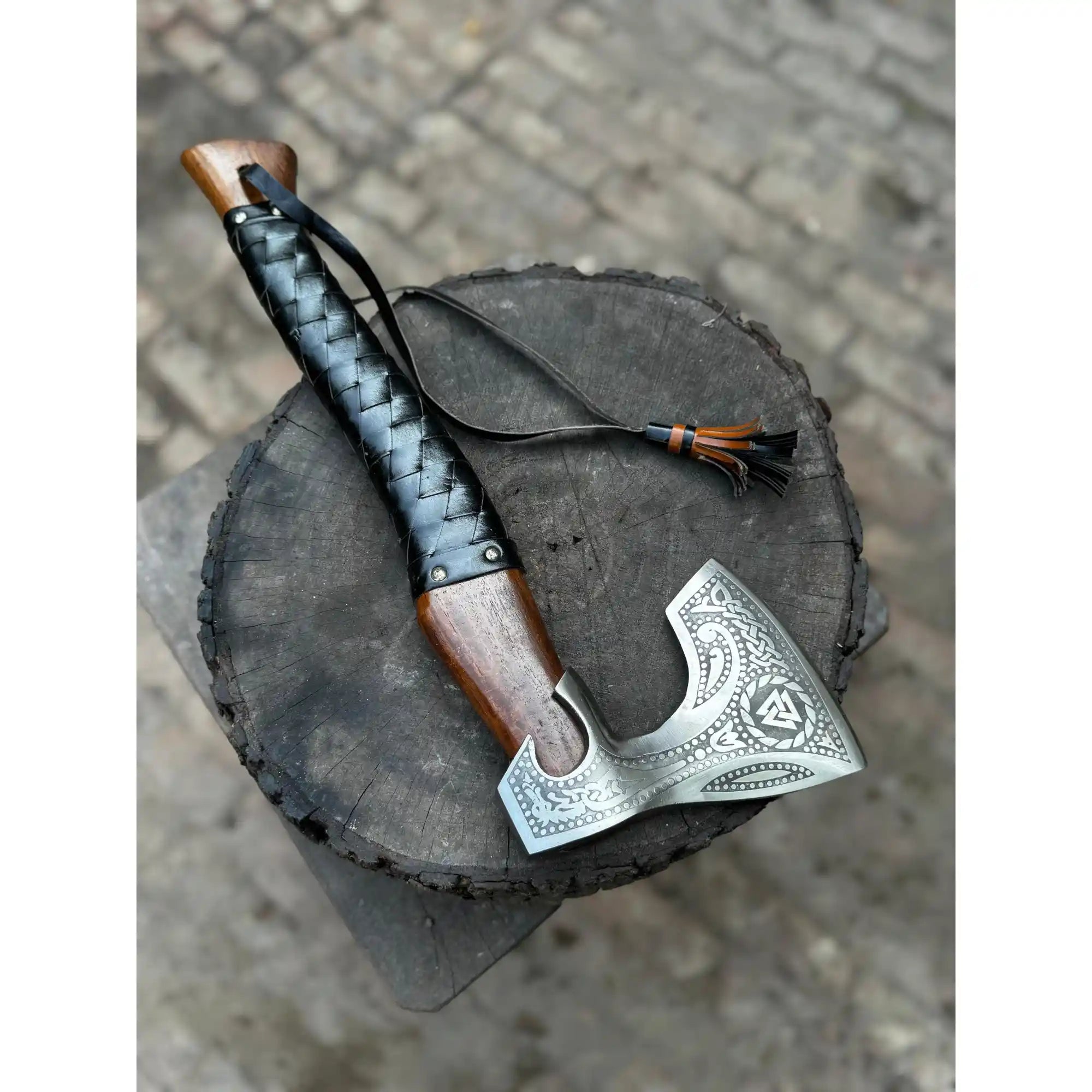 Viking Axe with Leather Wrapped Handle & Engraved Head – JW SteelCrafts