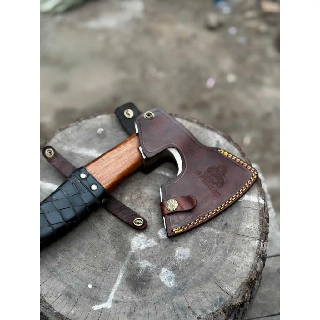 Viking Axe with Leather Wrapped Handle & Engraved Head – JW SteelCrafts