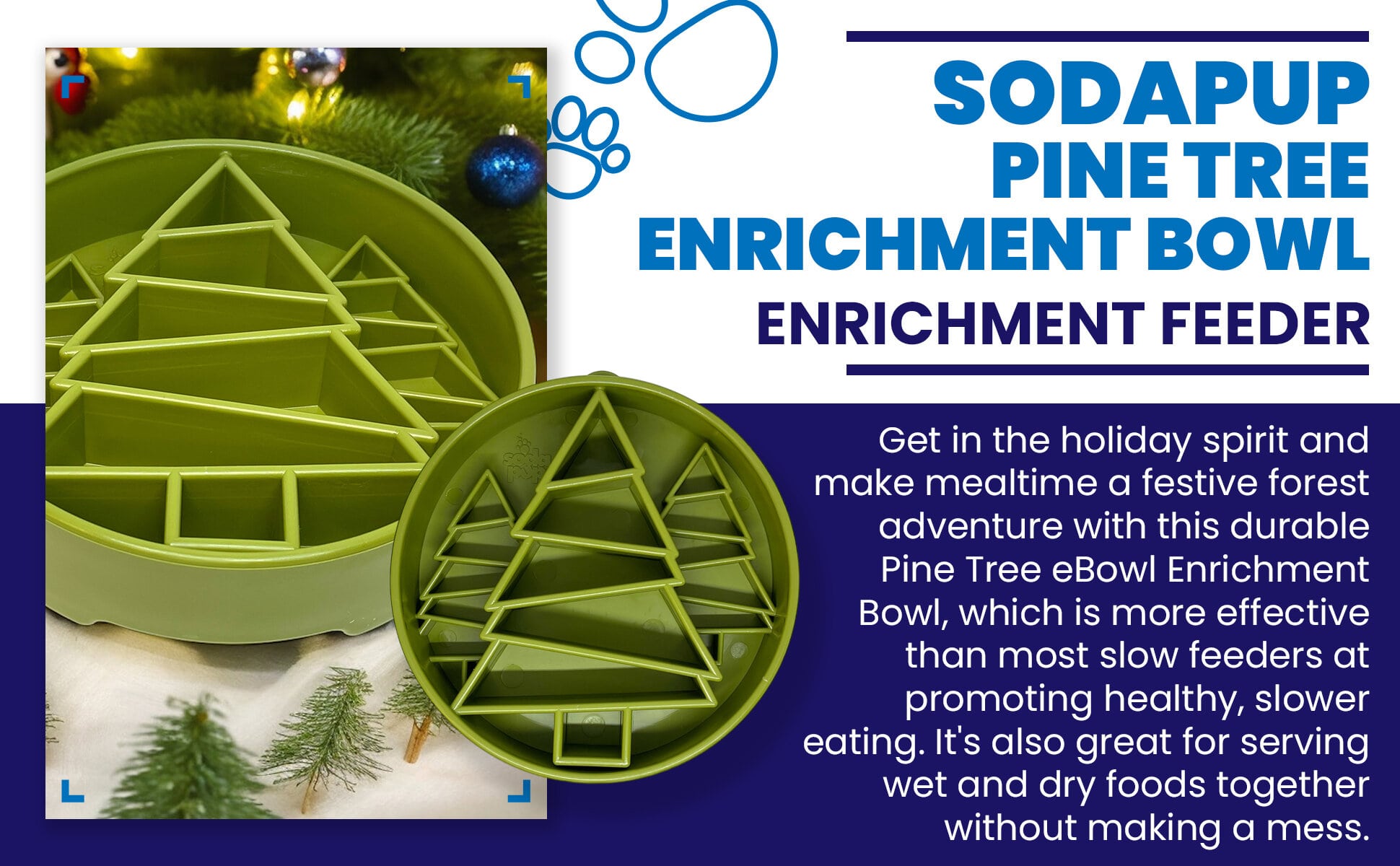 Pine Tree Christmas eBowl Deep Slow Feeder Dog Bowl for Enrichment | USA Made