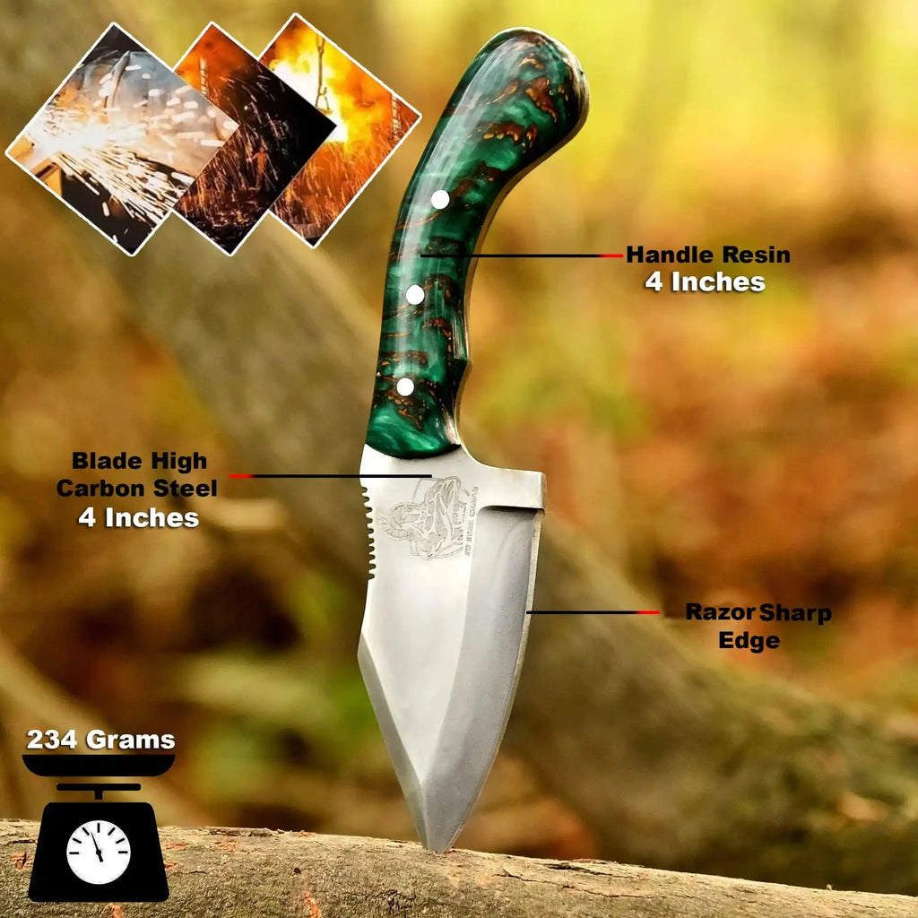 Acid Washed Stainless Steel Hunting Knife – Pinecone Handle | Outdoor & Camping Knife