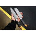 Japanese Kitchen Knives Pair — Pattern-Welded Damascus Gyuto & Straight-Edge Nakiri