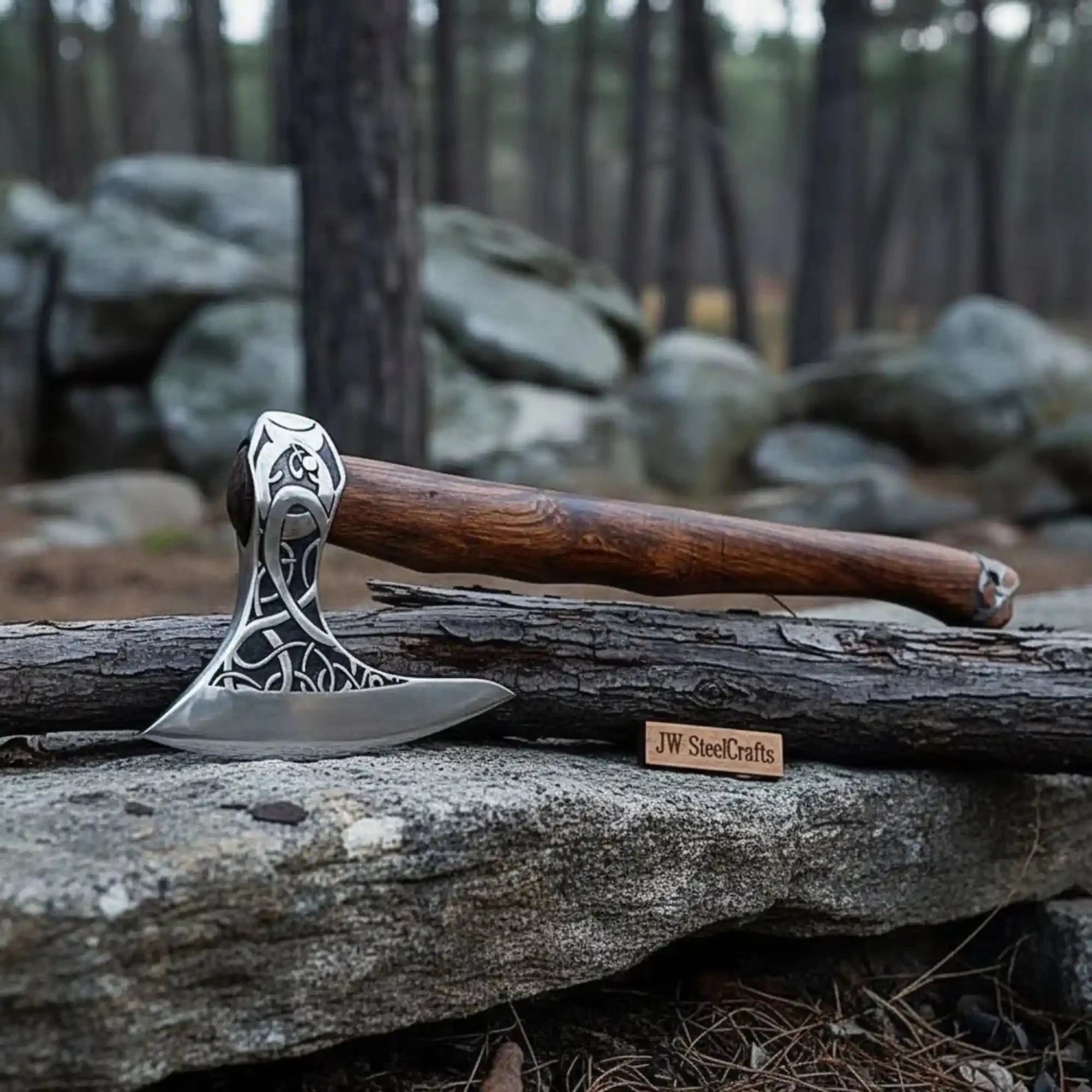 Beautiful handmade steel axe with wood handle