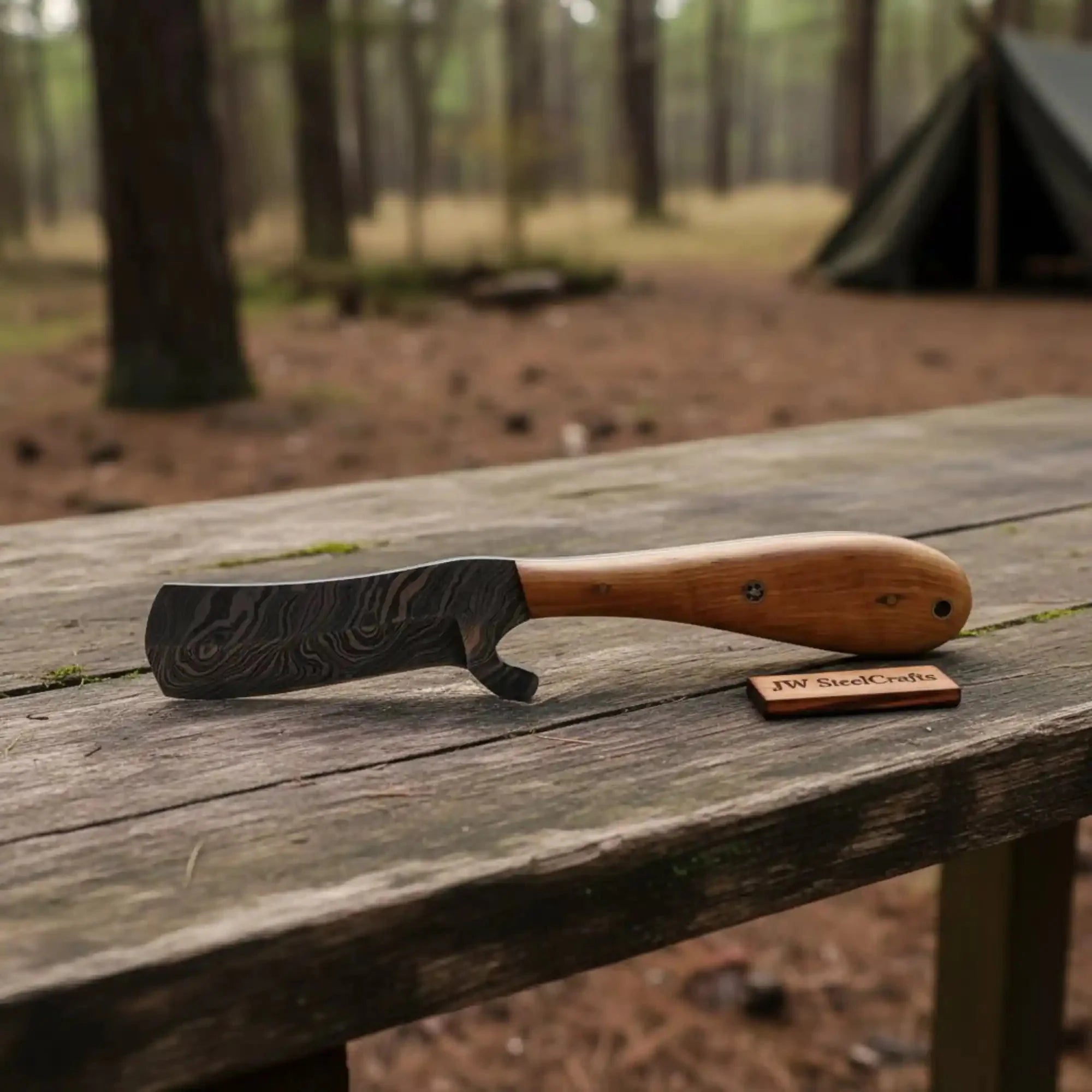 Damascus Bull Cutter Knife Twisted Steel Olive Wood Handle