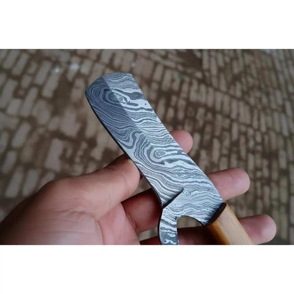 Damascus Bull Cutter Knife Twisted Steel Olive Wood Handle