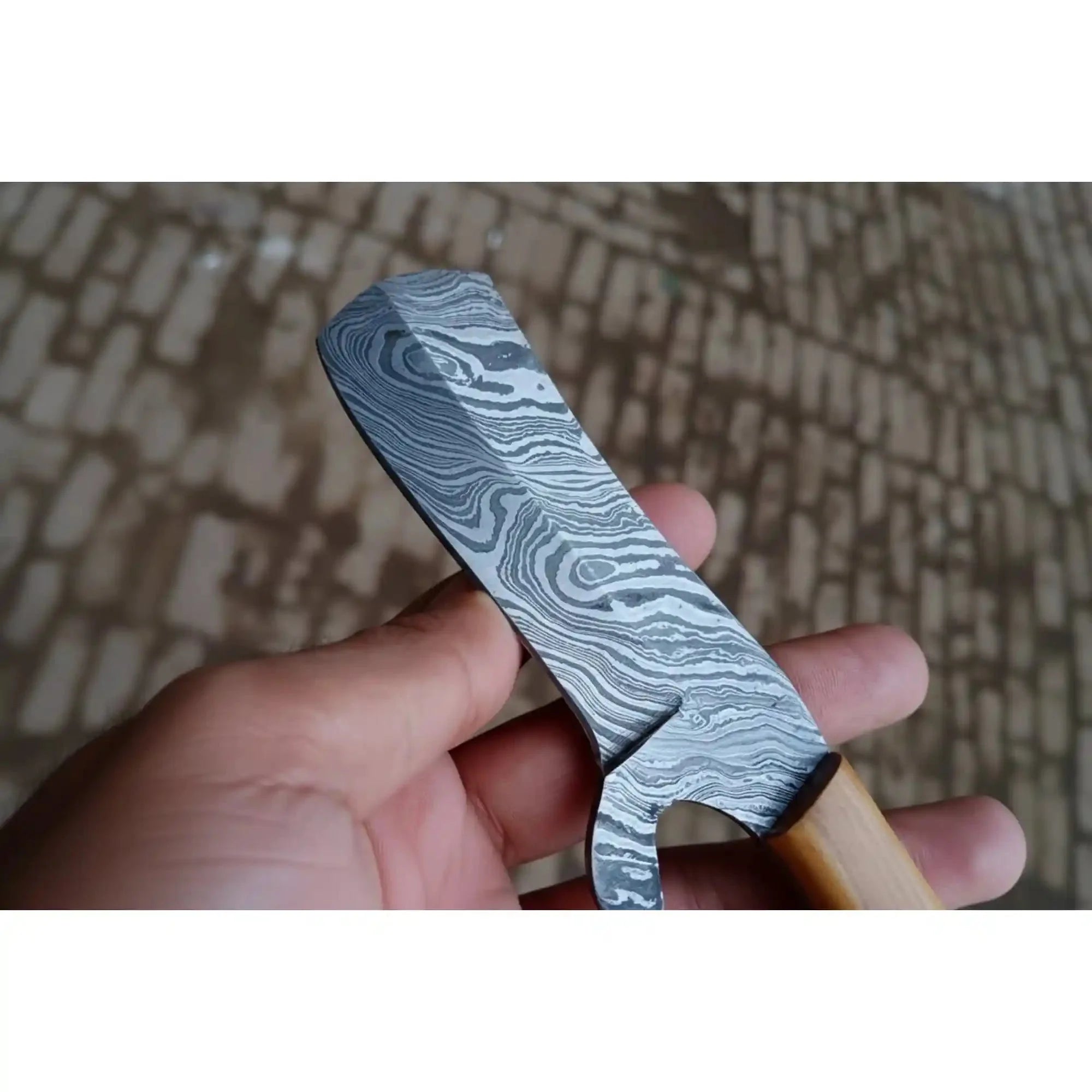 Damascus Bull Cutter Knife Twisted Steel Olive Wood Handle