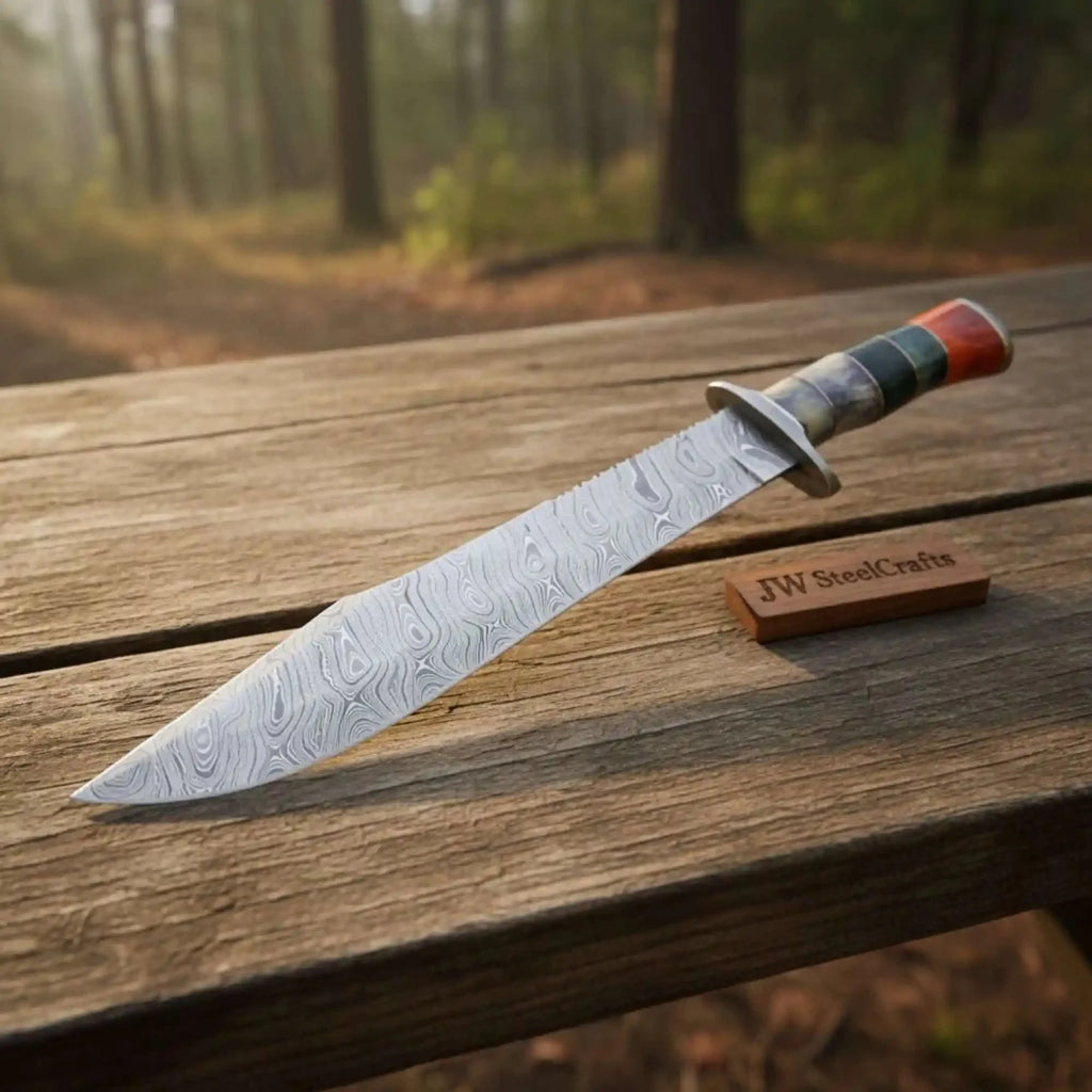 Handmade California Clip Point Bowie Knife with Damascus Steel Blade