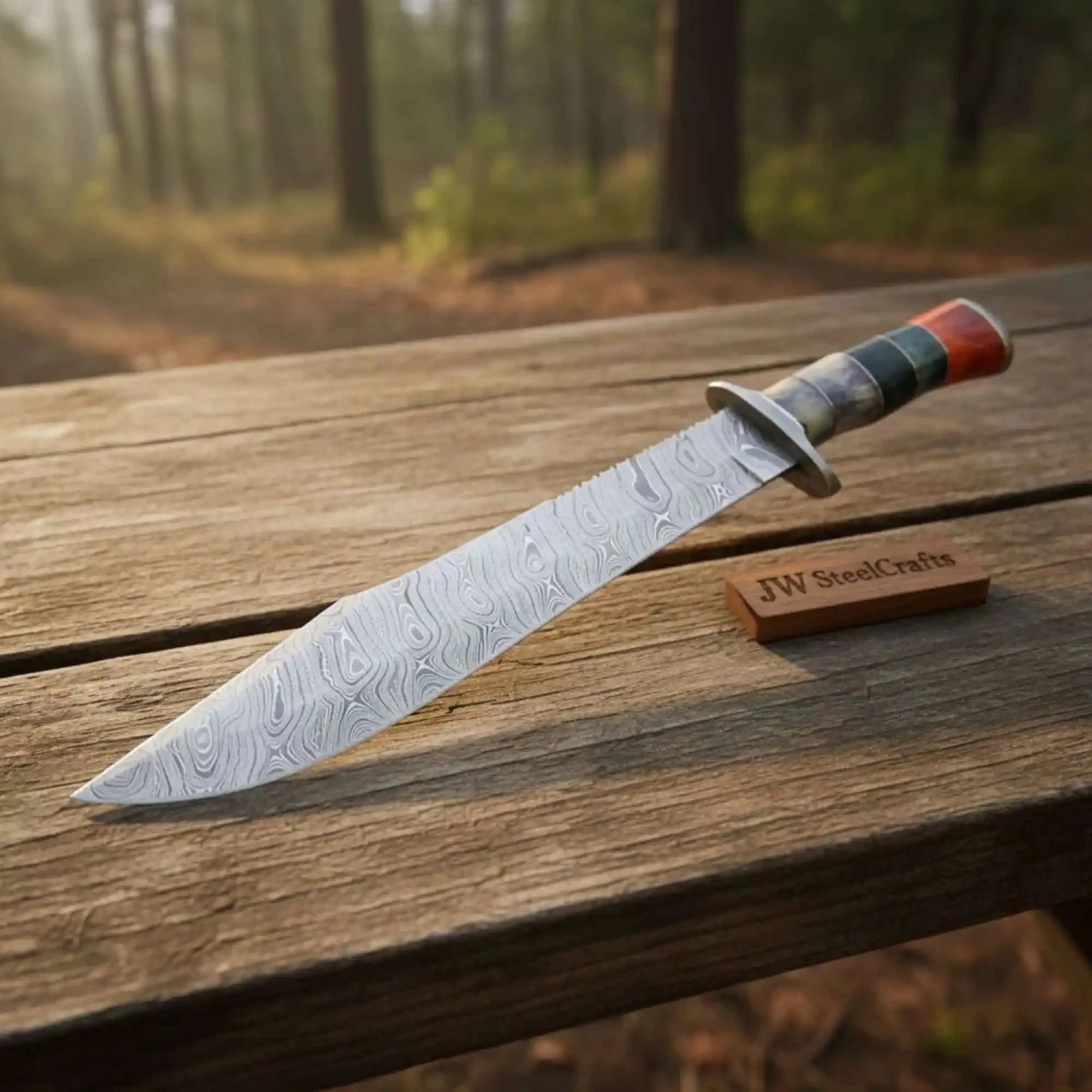 Handmade California Clip Point Bowie Knife with Damascus Steel Blade